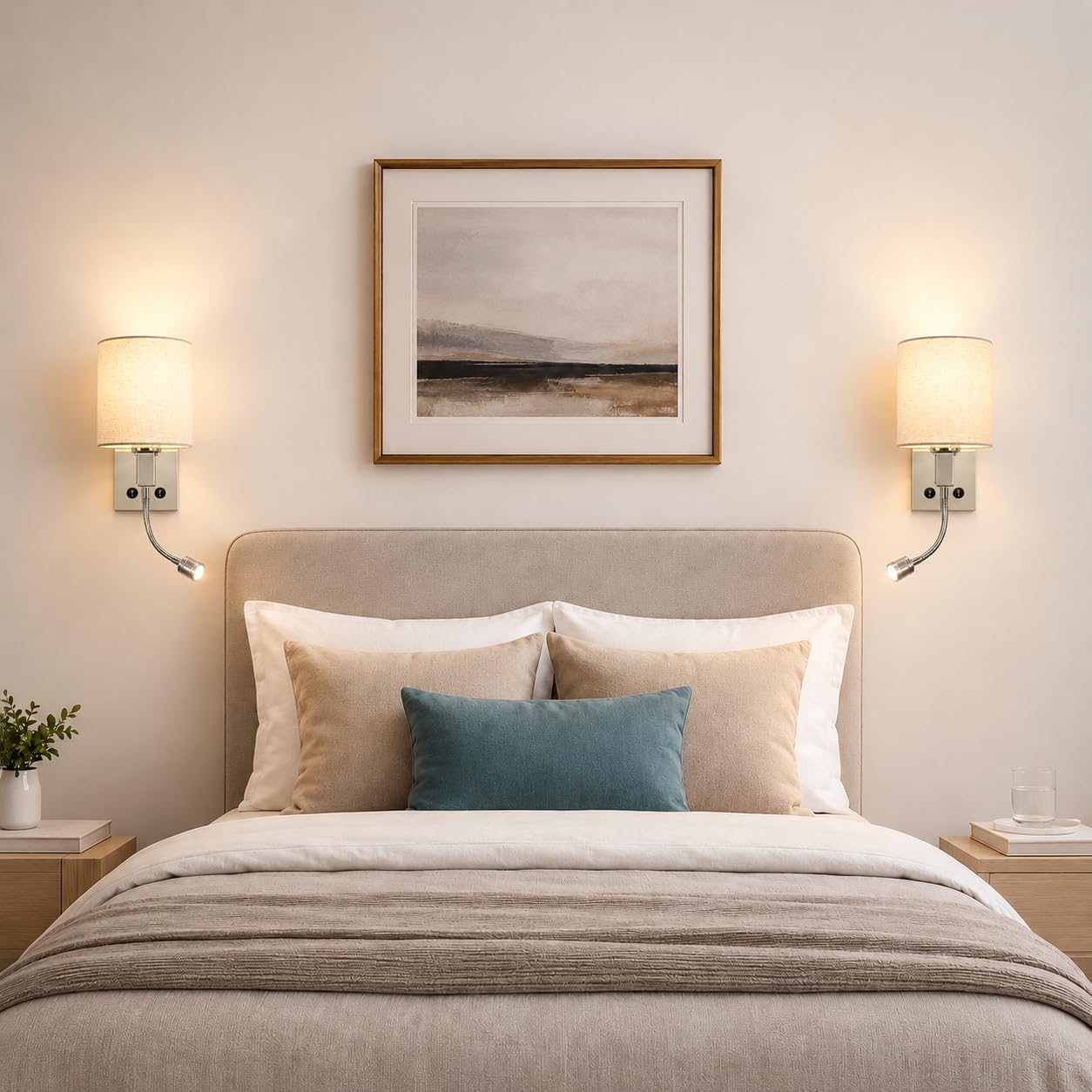 ZMH Applique murale LED pivotant 360° Lampe de lecture avec interrupteur E27 Abat-jour en tissu Éclairage moderne salon