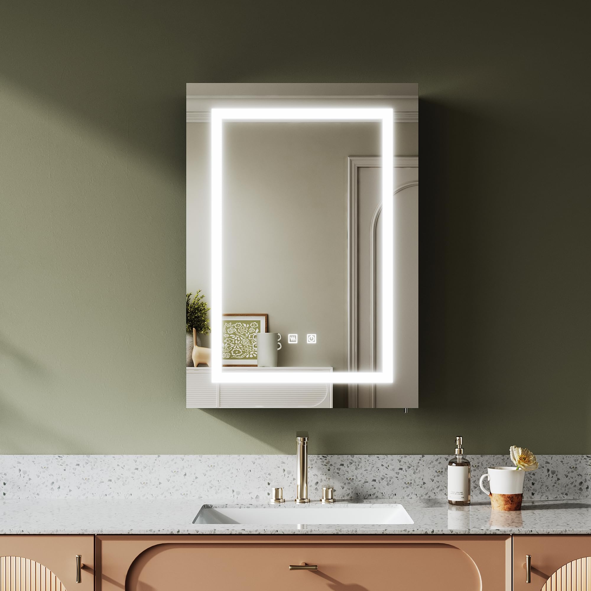ELEGANT Stainless Steel Bathroom Mirror Cabinet with LED Lights, 50x70cm