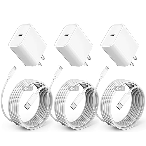 Cargador rápido de 3 pies para iPhone de 20 W, cargador extra largo para iPhone, carga rápida, paquete de 3 cables USB C a Lightning de 3 pies para