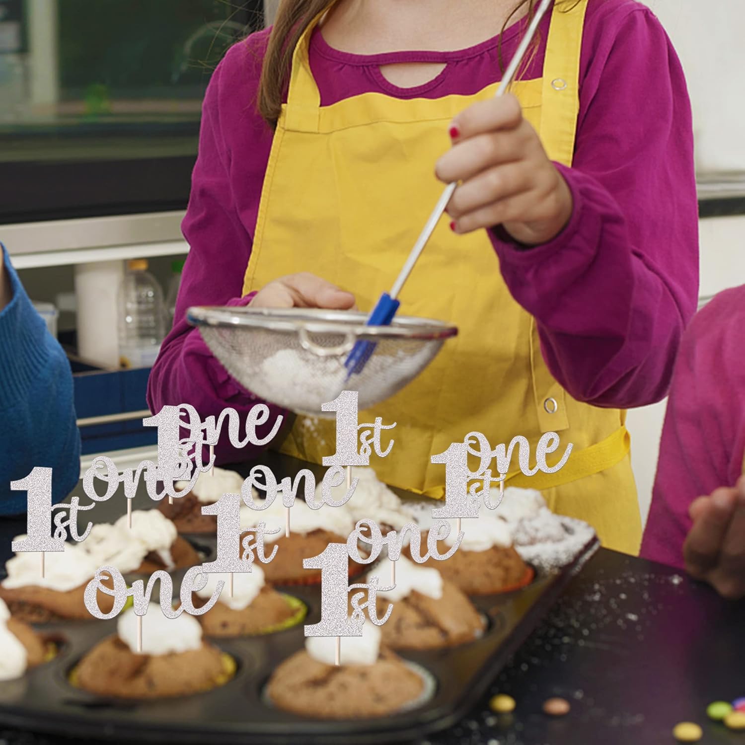 Rsstarxi 24 Pack One Cupcake Toppers Glitter 1st Birthday Cupcake Picks for Baby Shower First Birthday Party Cake Decorations Supplies Silver - Image 5