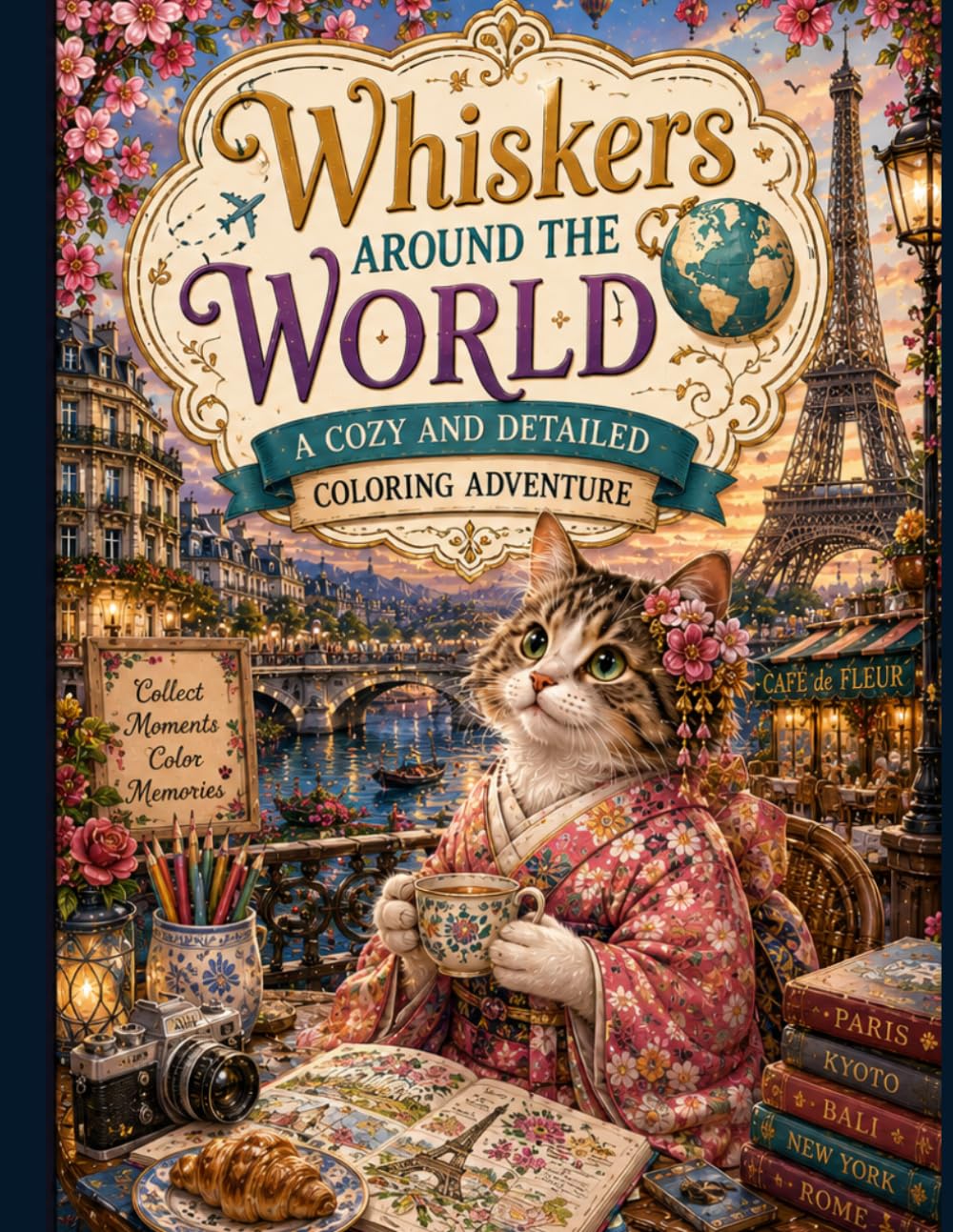 Whiskers Around the World: A Cozy and Detailed Coloring Adventure