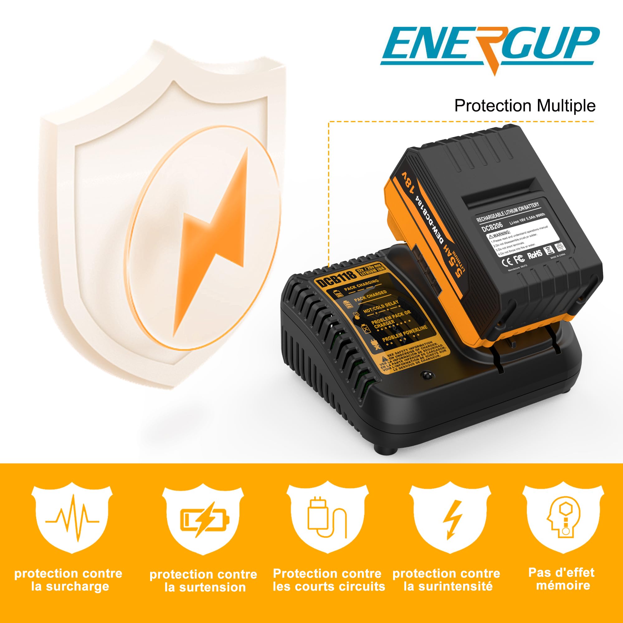 Energup 2Pcs 18V 5500 mAh Batterie pour Dewalt Batterie 18V DCB184