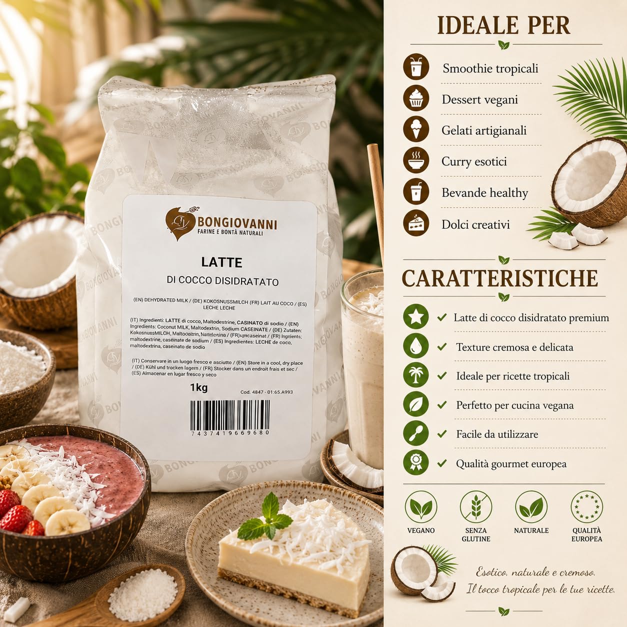 BONGIOVANNI FARINE E BONTA' NATURALI Lait de coco déshydraté 1kg