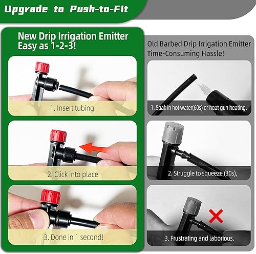 Miniatura 2 de 30 emisores de riego por goteo a presión para tubos de riego de 14 de pulgada, pulverizador de emisor de goteo ajustable de 360 grados con estaca,