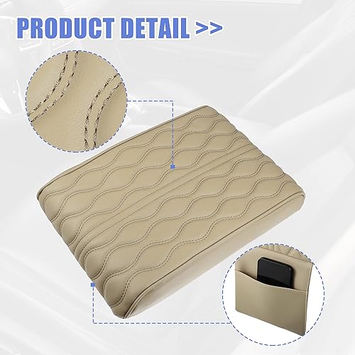 Miniatura 4 de X AUTOHAUX Funda de cojín para reposabrazos de automóvil, almohadilla para consola central, impermeable, de piel sintética, protector de cojín
