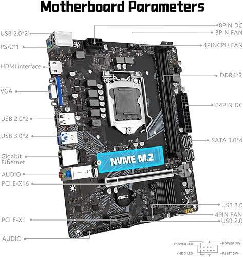 Miniatura 7 de Placa base H511M PRO LGA 1200 para procesadores de la serie 10 y 11 generación (Micro ATX, DDR4 de doble canal, SATA 6Gbpss, USB 3.0, NVME M.2, PCIe