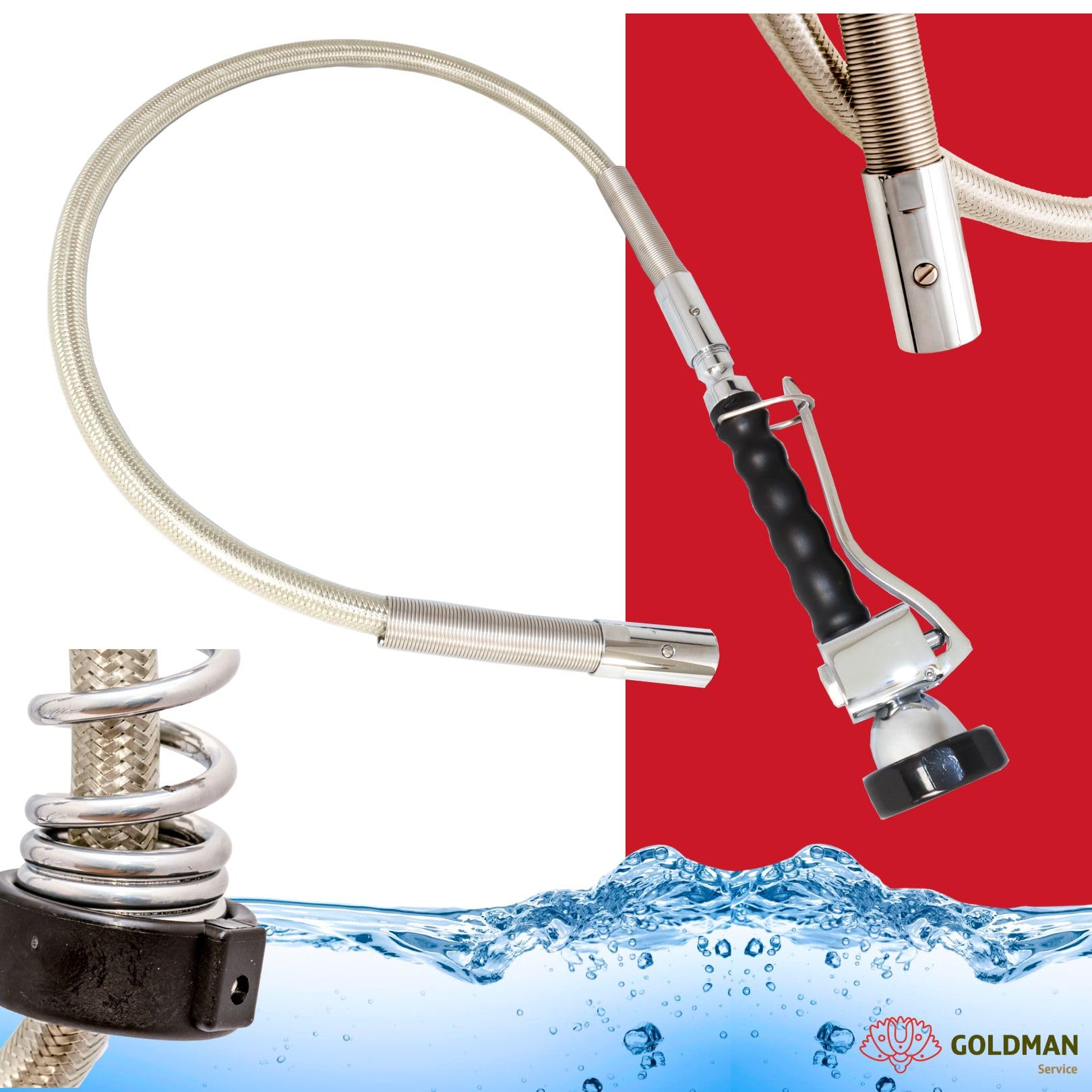 GOLDMAN SERVICE | Kit Grifo Extensible Rociador Spray Ducha | Manguera Flexible Acero Inoxidable Reforzada para Cocina Industrial Hostelería