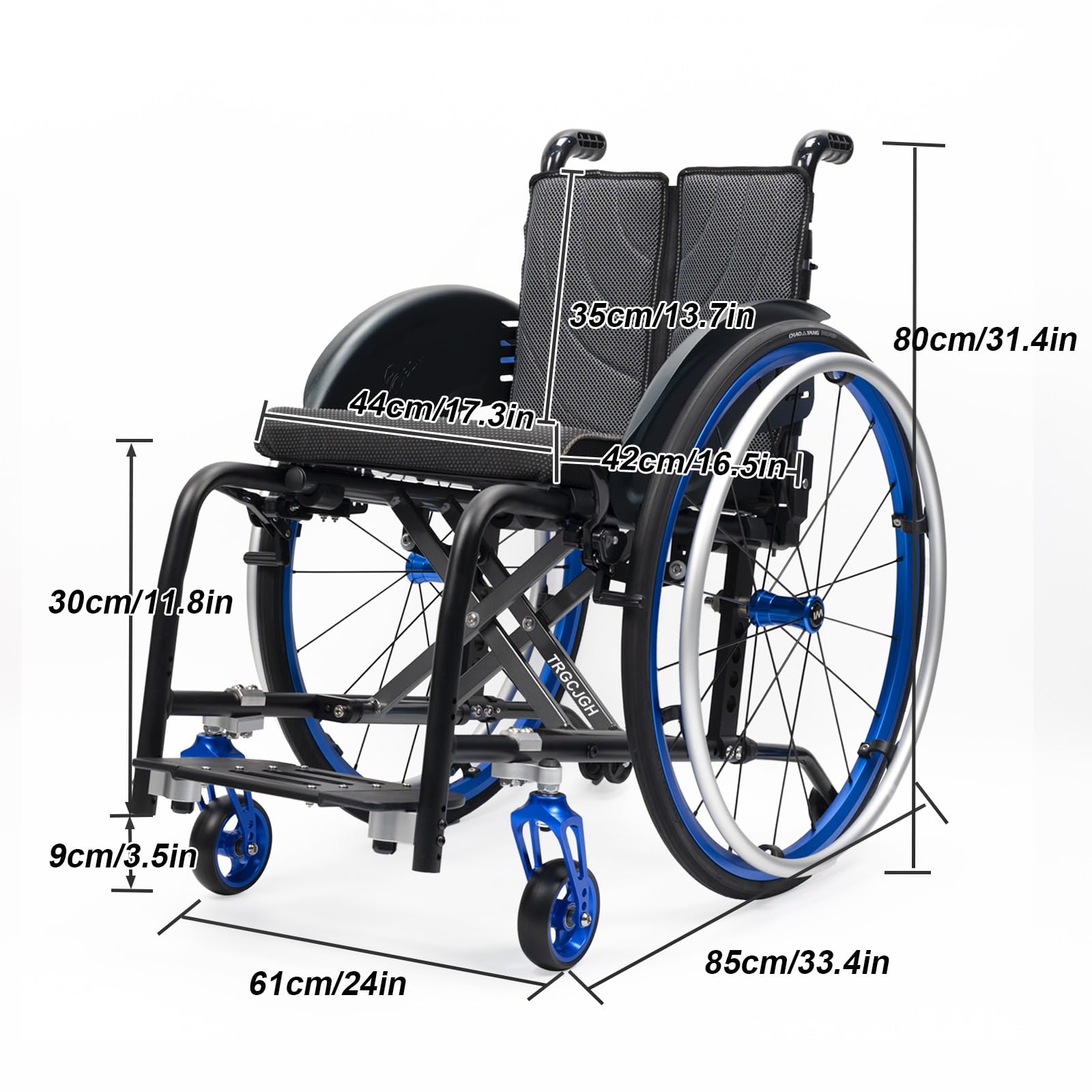 Silla de ruedas plegable ligera,de Aluminio, Viaje de embarque | [Autopropulsable, Reposapiés Extraíbles, Aluminio,Ultraligera, Frenos de acompañante](Blue,44cm/17.3in Seat)