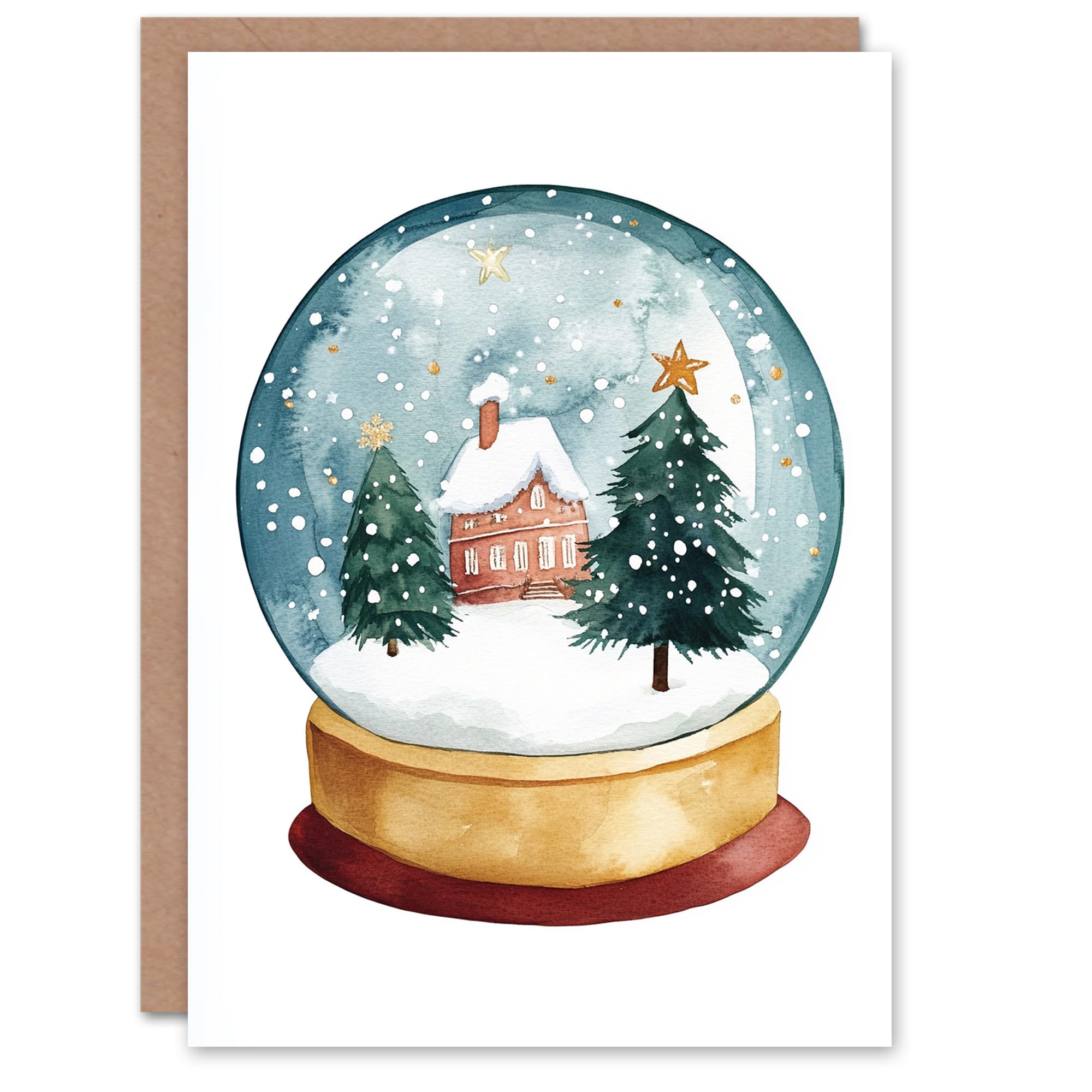 Wee Blue Coo Winter Cabin Trees Snow Globe Christmas Card
