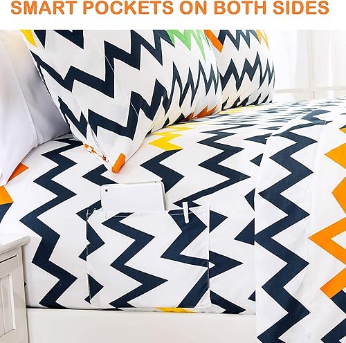 Miniatura 9 de Elegant Comfort Chevron Pattern Collection - Juego de sábanas de 6 piezas de bolsillo profundo de 1500 hilos, resistente a la decoloración, las