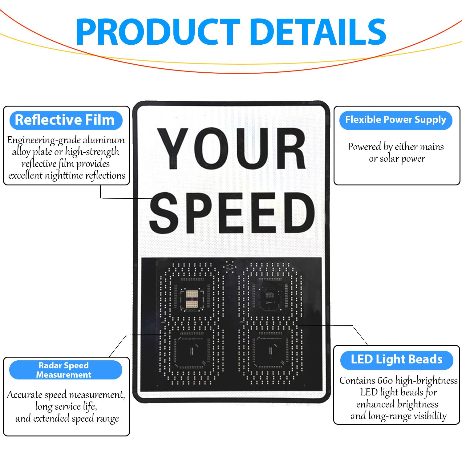 Señal de velocidad con radar solar, con kit completo Yellow-24*35in | Panel de advertencia de tráfico con autocarga solar para entrada de fábrica en zona de construcción