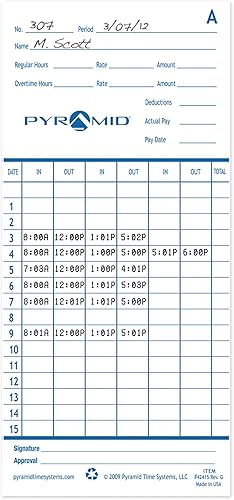 Miniatura 9 de Pyramid Time Systems 42415PK5 - 500 tarjetas de tiempo auténticas y auténticas para relojes de tiempo Pyramid Time Systems 2500, 2600 y 2650