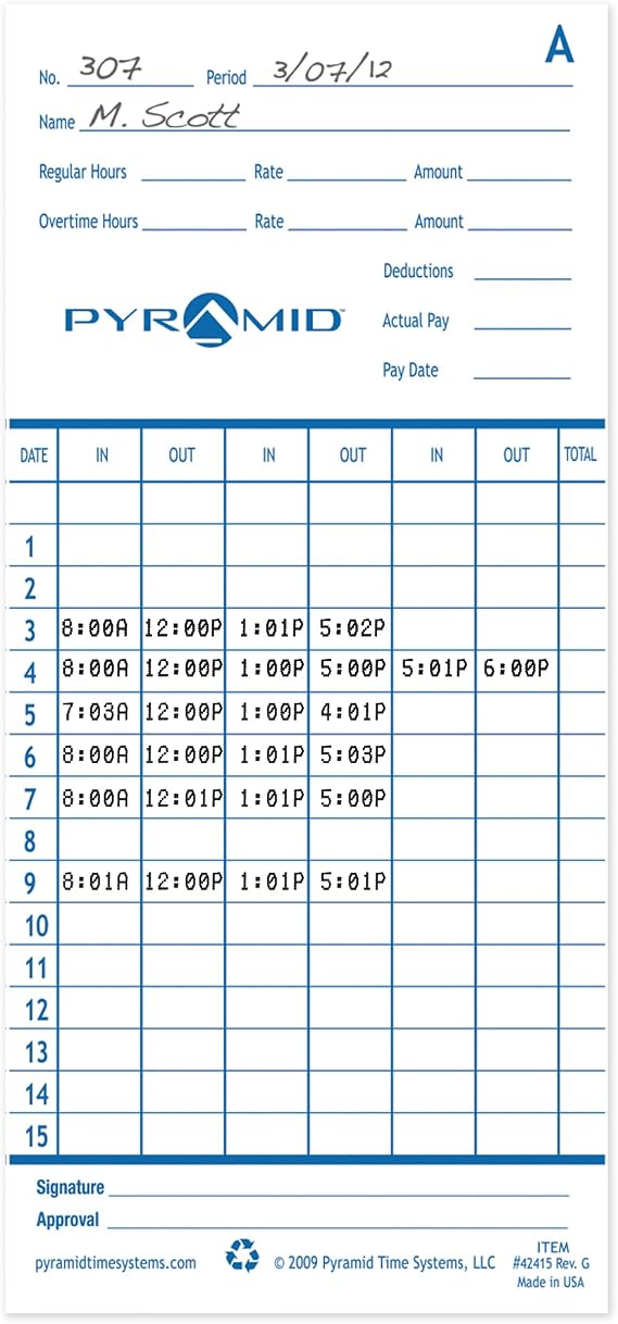 Pyramid Time Systems - Authentic Time Cards (42415) - 100 Cards