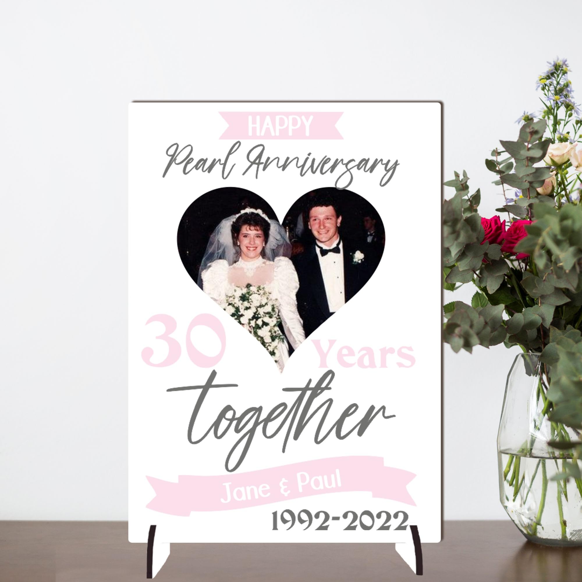 Pixie's Gifts Personalised Anniversary Plaque - Custom A5/A4 MDF & Acrylic Sign - Perfect for Celebrating Milestones (Pearl 30th anniversary, Mdf Wood A4 30cm x 21cm)