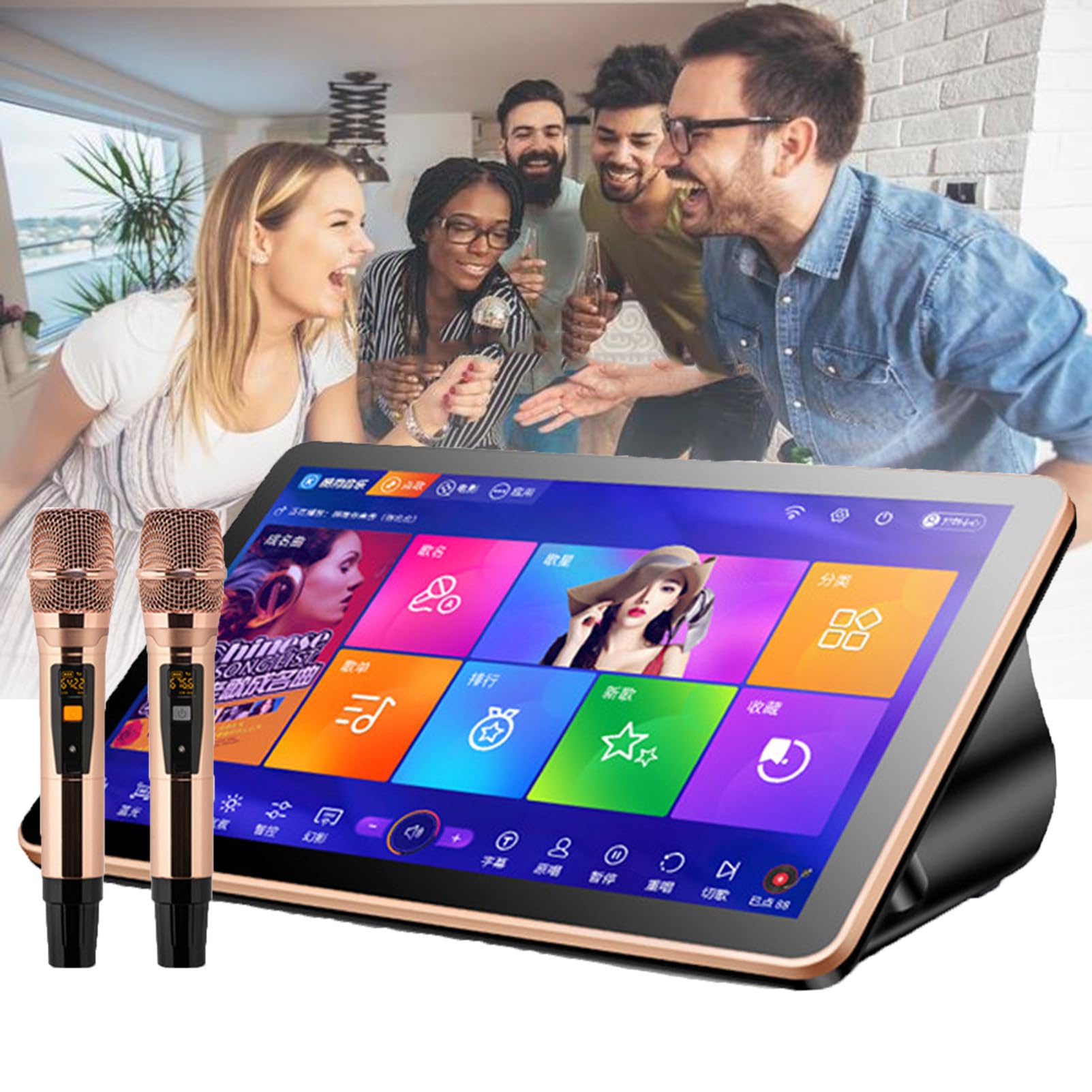 Nouvelle Machine De Karaoké, éCran Tactile 18,5 Pouces, SystèMe De Karaoké Tout-En-Un Avec Microphone, Lecteur De Karaoké Chantant Ktv, TéLéChargement De Chansons Dans Le Cloud Pour La FêTe,Black-8TB