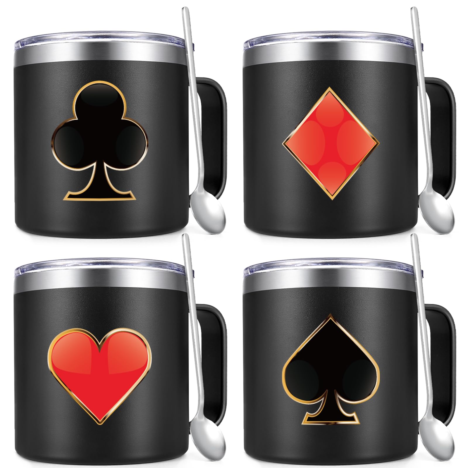 Gtmileo Poker Gifts, 4Pcs Casino Insulated Coffee Mug, Christmas Holiday Birthday Gambling Gifts for Poker Players Men Women (14Oz-Black)
