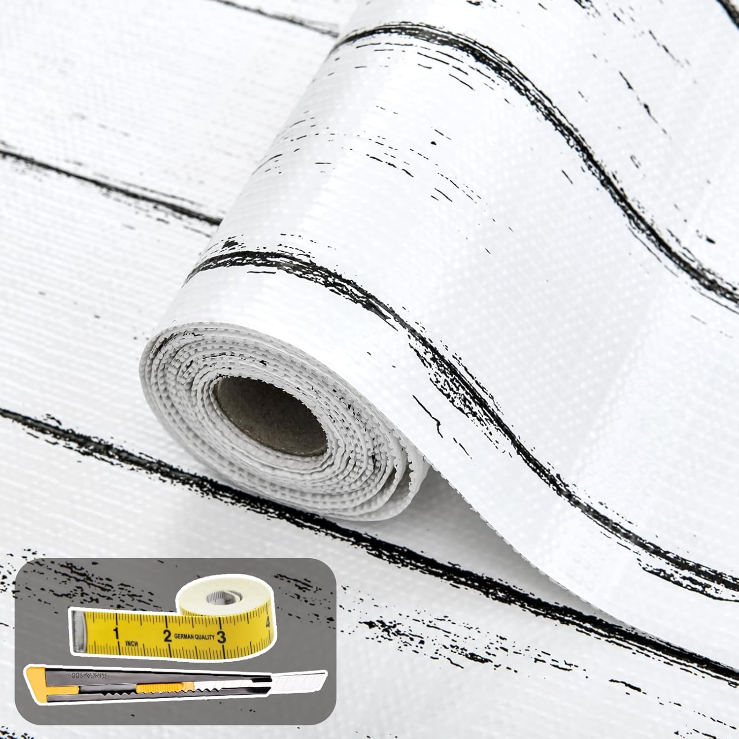 2 rolls Shelf Liner for Kitchen Cabinets Non Adhesive Drawer Liner 12in x 20FT White Grain Non-Slip Thickened Shelf Liner Paper Strong Easy to Clean for Tool Box Refrigerator with Knife and Tape Measure White Wood 12"W x 236.2"L