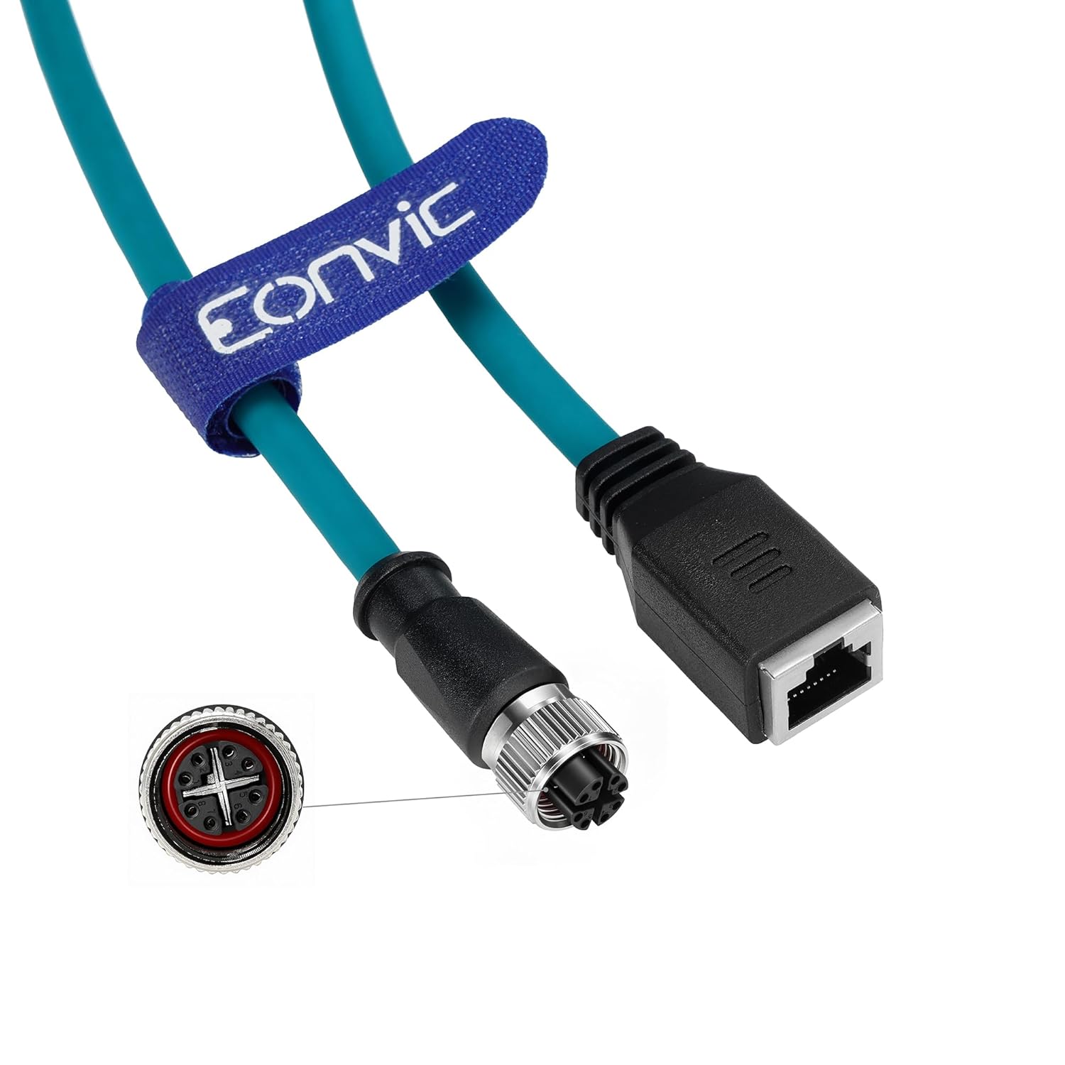 Eonvic Industrial M12 8Pin Male X Code to RJ45 Female High Flex Cat6 Gigabit Extension Ethernet Cable (Blue, 1M)