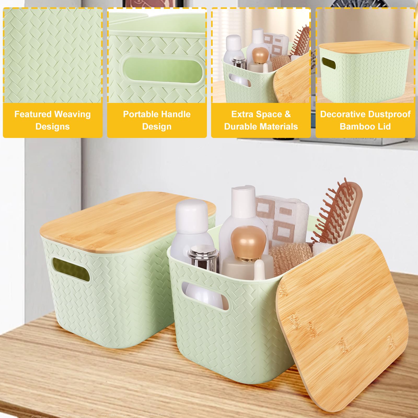 DIMJ Scatole per Armadio - Scatole Portaoggetti Contenitori con Coperchio Pieghevole, Scatola Porta Oggetti con Manici, Non Tessuto, per Armadio, Scaffali, 4 Pezzi, Beige, 38 x 25 x 25 cm