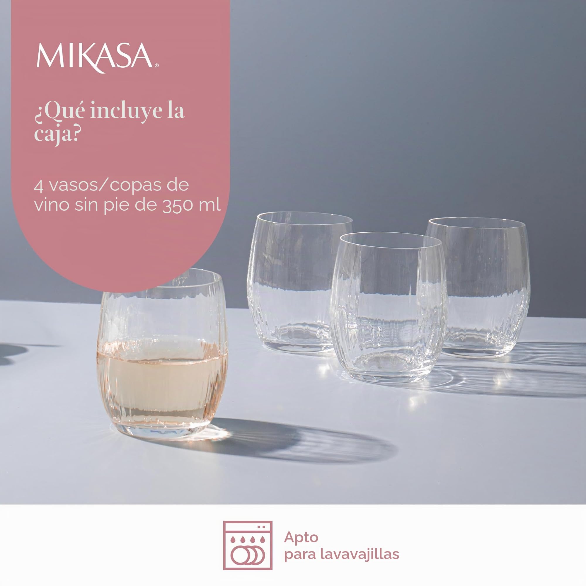 Mikasa Treviso Vaso de Cristal de Vino, 350ml, Juego de 4 Vasos Finos Transparentes Sin Plomo con Efecto Ondulado para Celebraciones