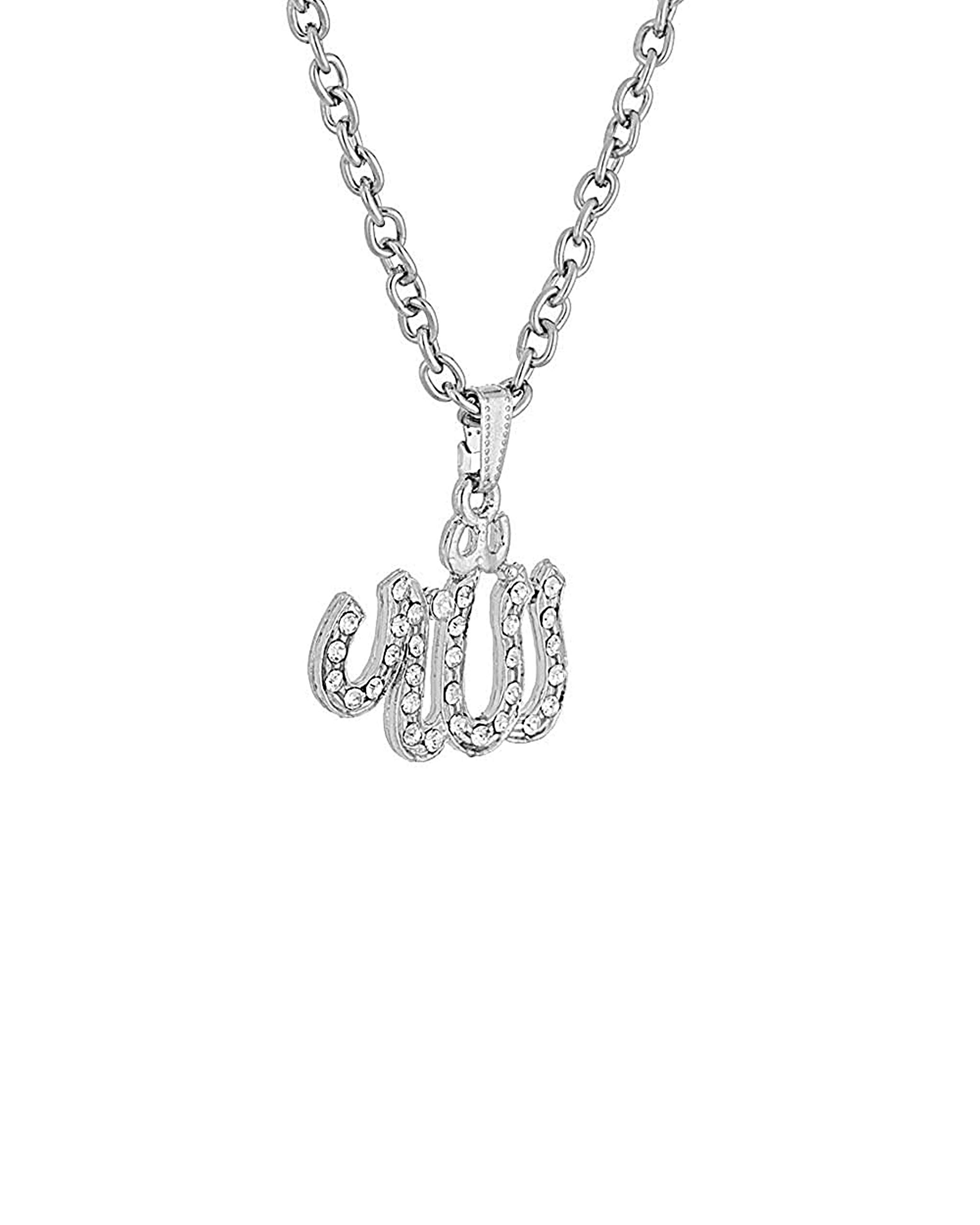 Classic Silver Plated CZ Allah Word In Urdu Chain Pendant Locket Spiritual Necklace Trendy Religious Pendant Jewellery for Men/Women-image-2