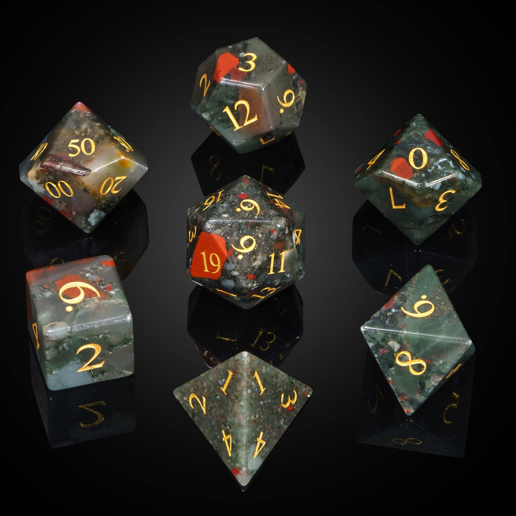 UDIXI Stone DND Dice Set, 7PCS Bloodstone Gemstone Dice Real Stone with Gift Case for D&D and Tabletop Games — image 1