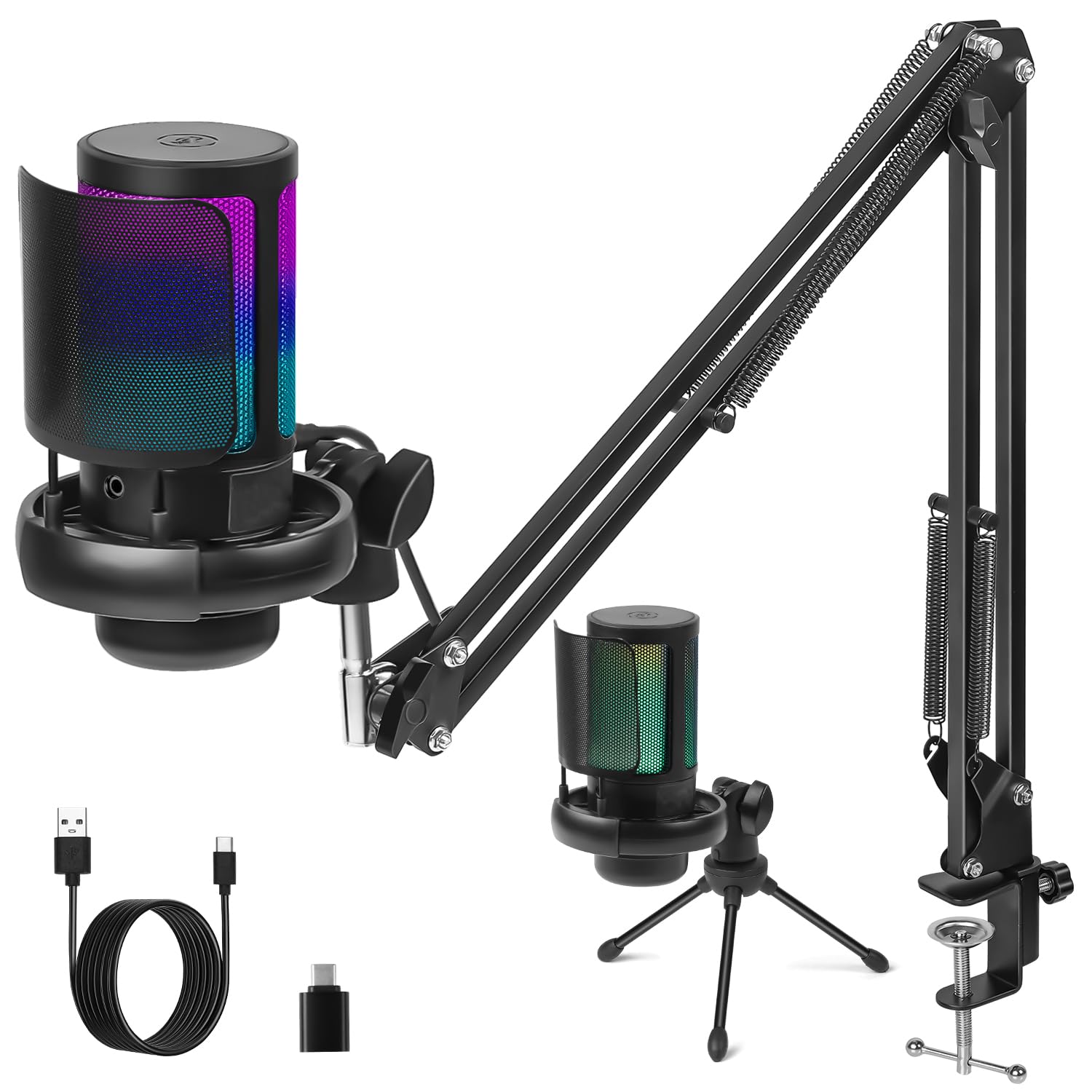 Latdya Microfone USB Gaming PC, Microfone Gamer, Braço Articulado Microfone, Microphone Condensador de Mesa/Braço, Suporte para Microfone, Kit de Microfone para Computador