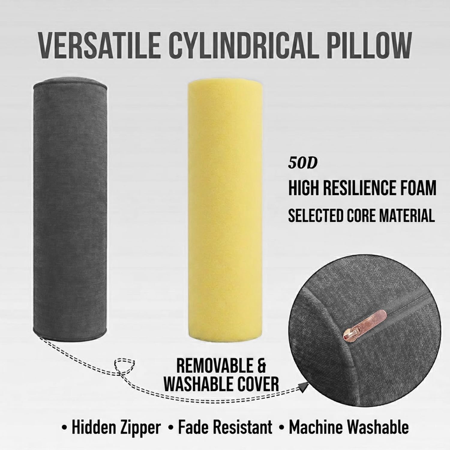 Generico Cuscino Cilindrico a Rullo 40cm 50cm 60cm 70cm 80cm 90cm, Cuscino Tubolare in Ciniglia Sfoderabile e Lavabile, Supporto in Spugna 50D per Lettura Letto, Divano e Relax(Beige,20x80 cm)