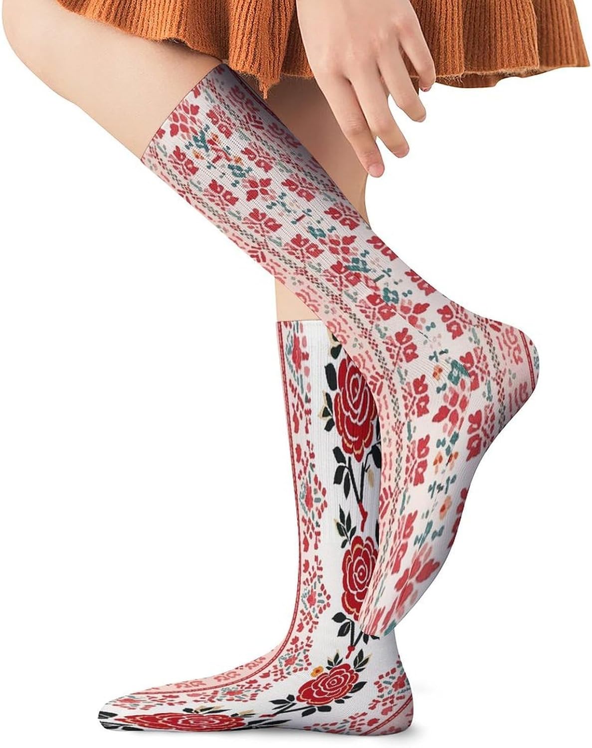 Ukrainian Embroidery Rose Crew Socks Casual Breathable Calf Socks | Cushion Running Athletic Socks Long Performance Breathable Sports Socks for Women Men