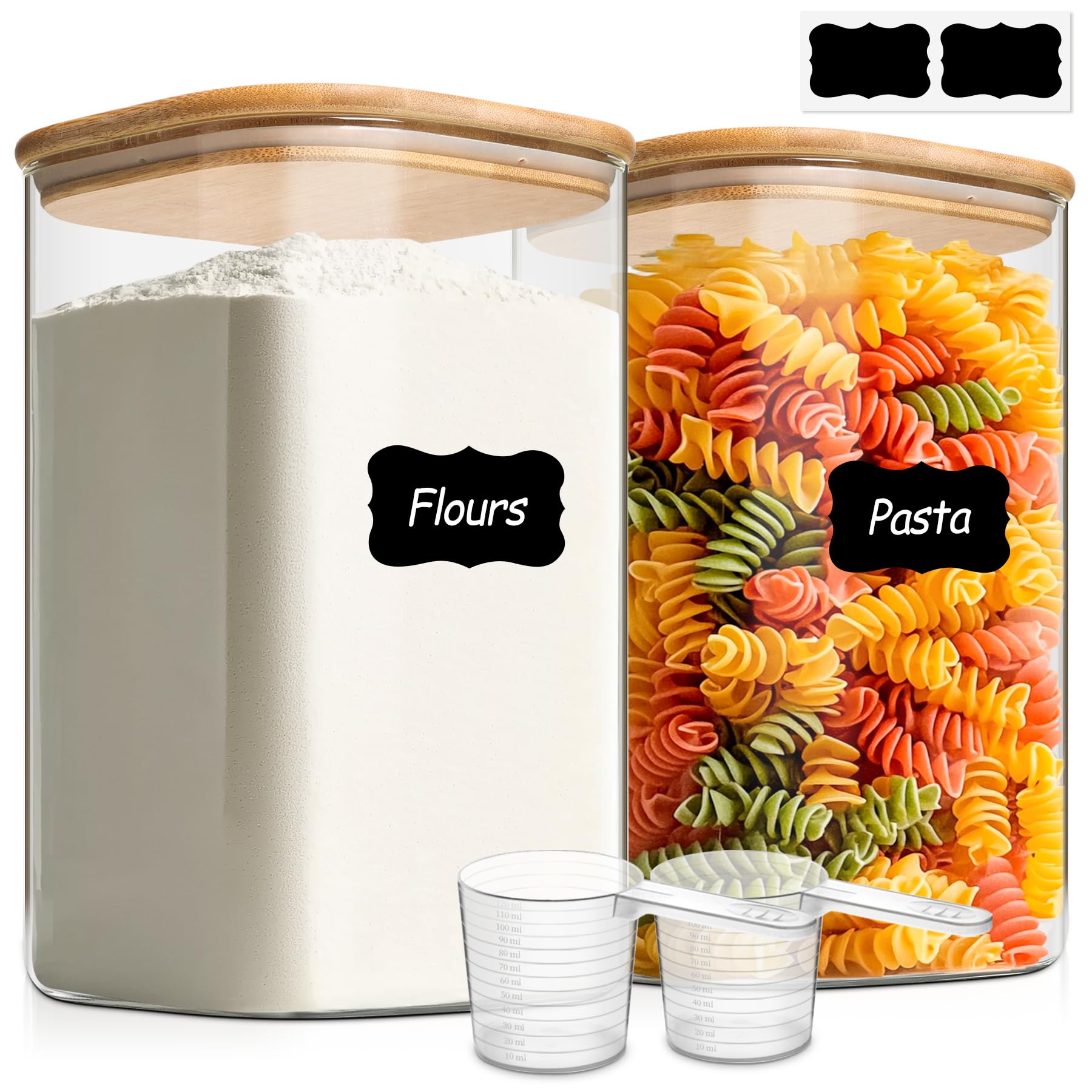 ComSaf 1.2 Gallon Wide Mouth Flour Sugar Storage Containers 2 Pcs, 148 oz Glass Storage Containers with Lids, Large Pantry Glass Jar with Lid, Big Jars for Rice, Flour, Sugar, Cereal, Cookie, Coffee