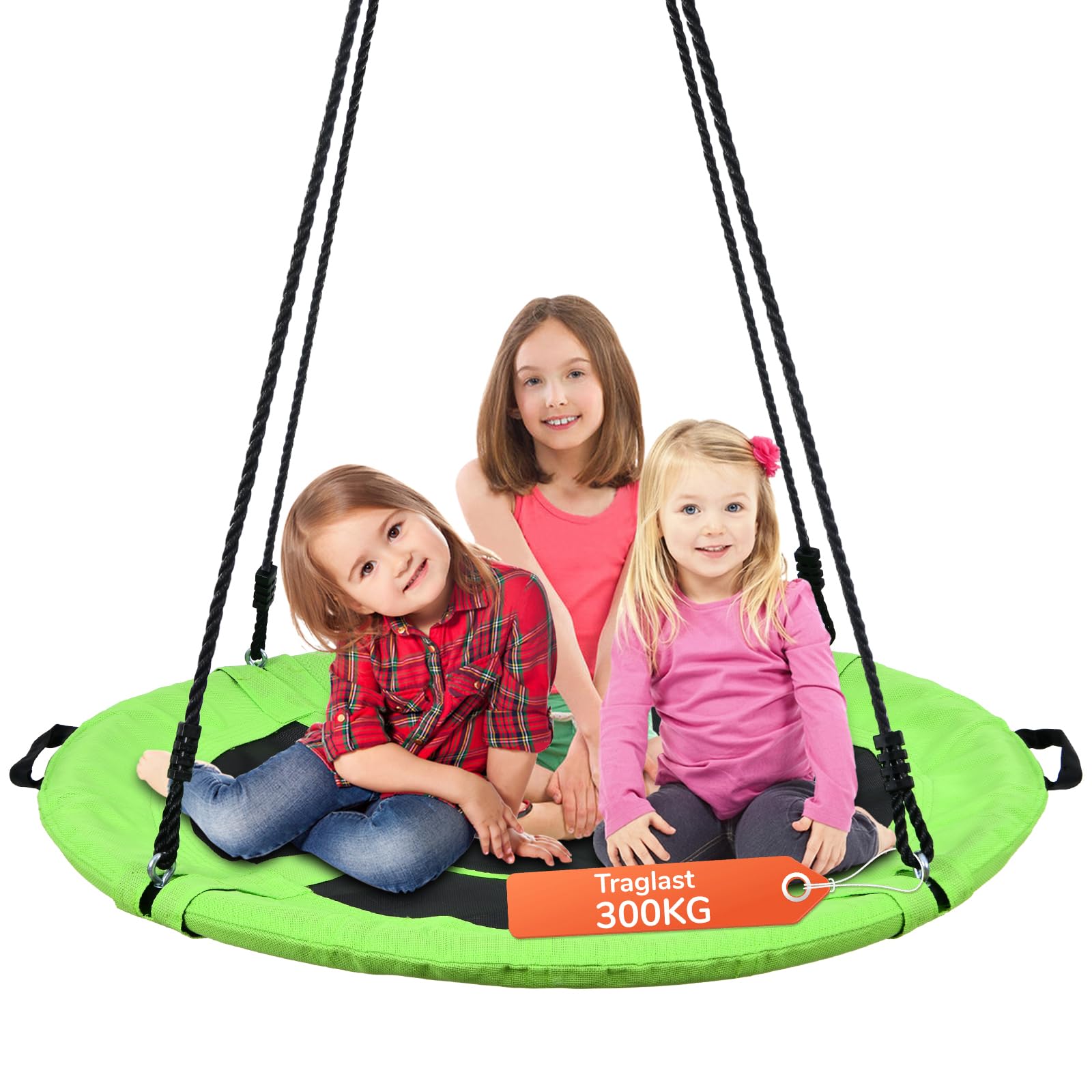 Trekassy Nestschaukel Outdoor 300kg XXL 100cm Tellerschaukel, 3 Meter 2 Schaukel Gurte, 900D Textilene wasserfeste Kinderschaukel Garten mit Stahlrahmen, verstellbaren Seilen, Ideal für Kinder (Grün)