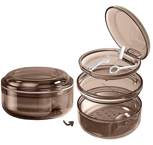 Miniatura 1 de MURRI&MURRDI Estuche de retenedor, estuche de dentadura, caja de baño con cesta coladora, lindo contenedor de almacenamiento de dentadura para