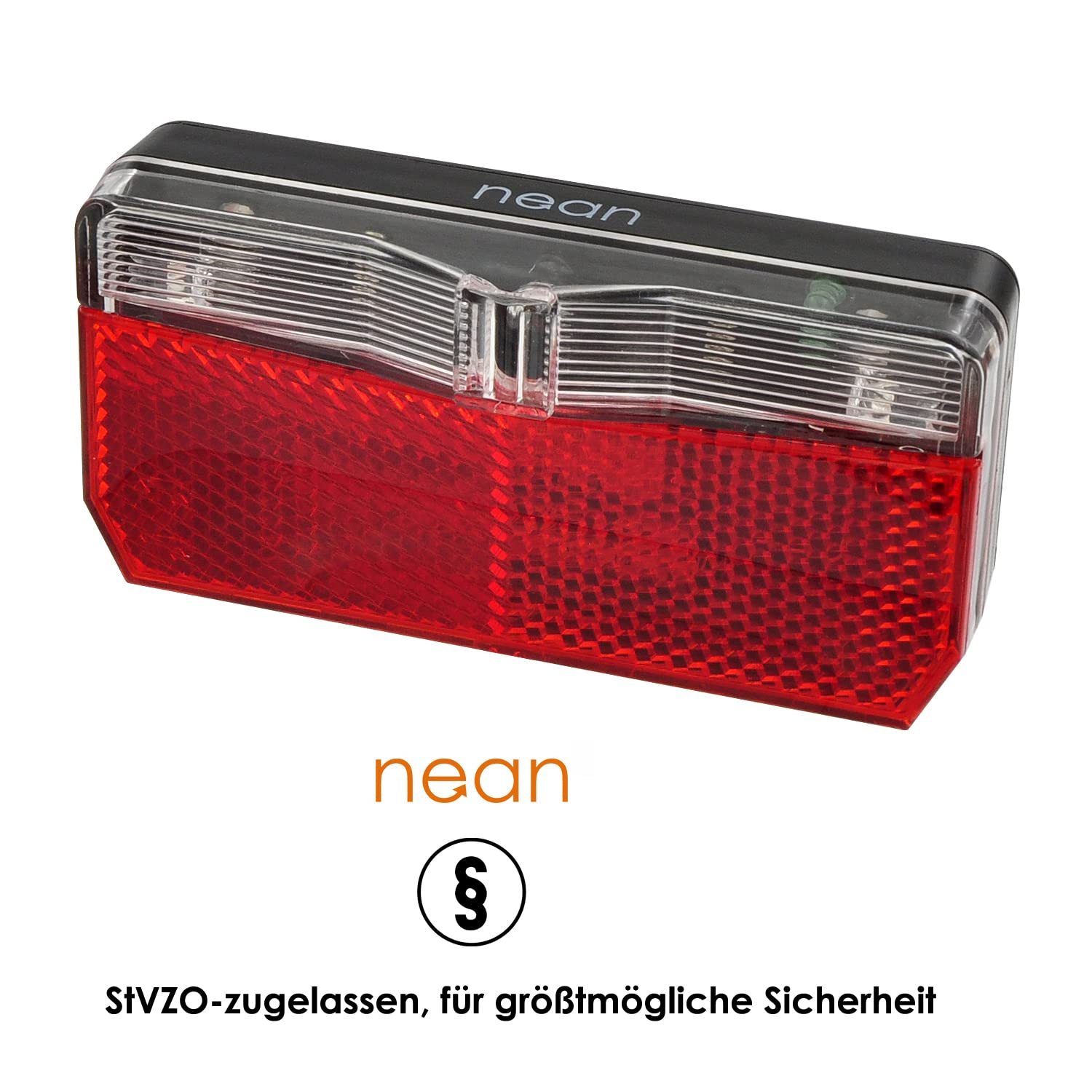 fanale posteriore per bicicletta nean con catadiottro e omologazione StVZO incluse batterie, catadiottro posteriore con catadiottro, luce posteriore a LED, a batteria, 5 candele, rosso