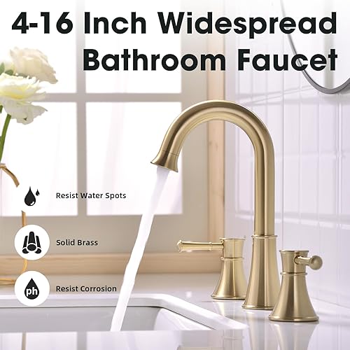 Miniatura 2 de Grifo de baño de latón de 3 agujeros, moderno grifo de tocador de 8 pulgadas, 2 asas, grifo de lavabo de baño generalizado con ensamblaje de drenaje