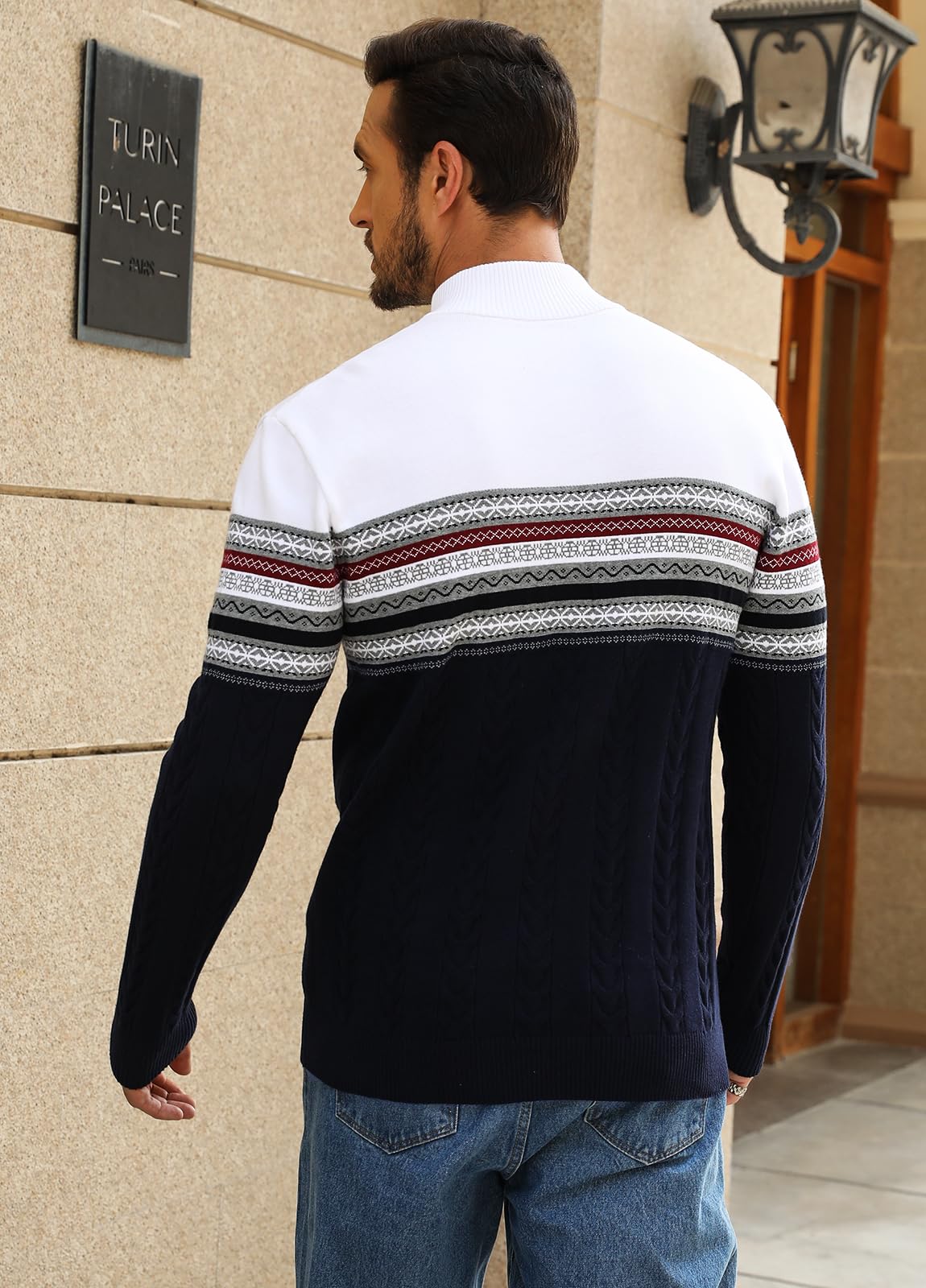 Genfien Maglione Uomo a Maglia con Zip 1/4 Natalizi | Collo Alto,Manica Lunga,Invernale,Caldo