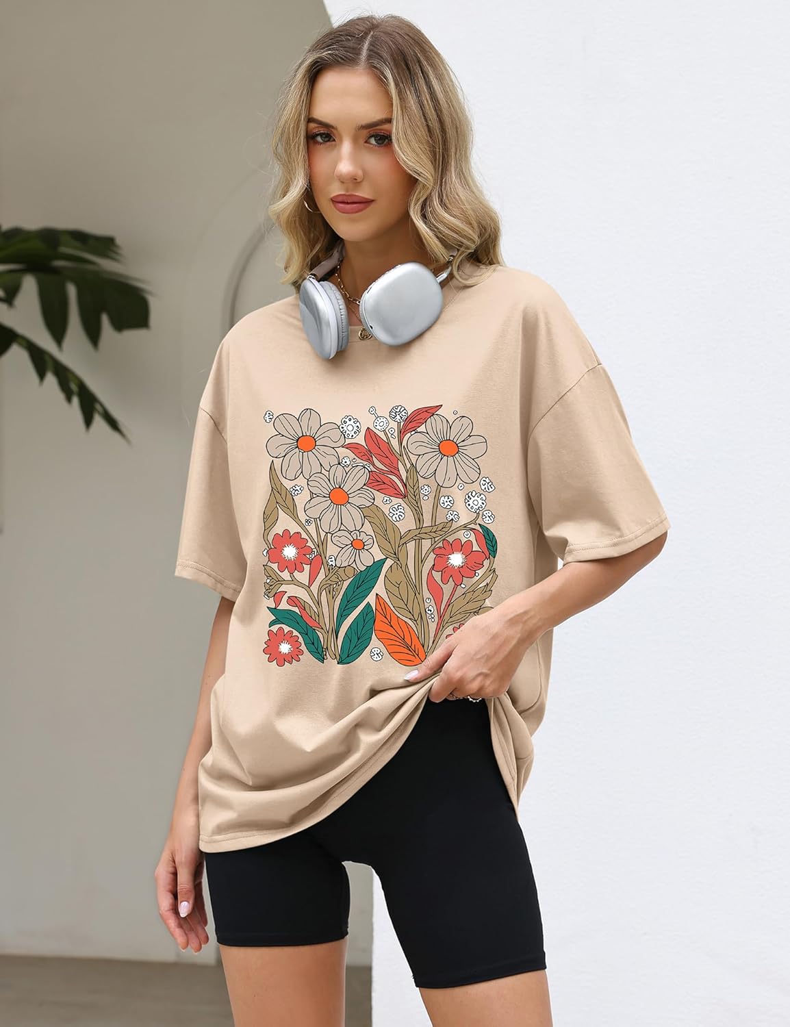 LOMON Oversized Graphic T Shirts for Women Short Sleeve Crewneck Summer Tops Loose Casual Basic Tees - Image 3