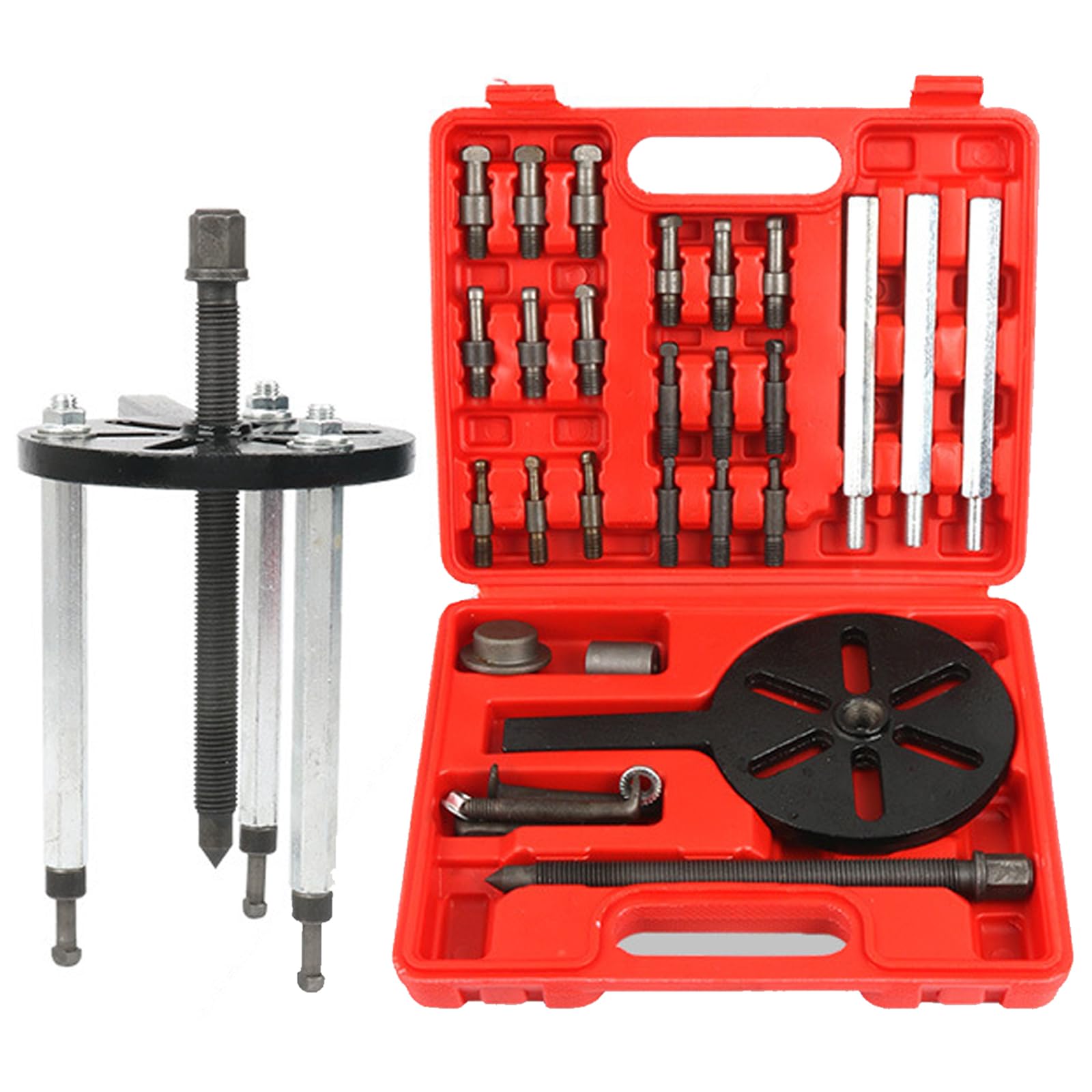 Juego de extractor de rodamientos 21 en 1 con pinzas de acero rojo, extractor de agujeros interiores, extractor de gancho de 3 mandíbulas, herramienta de extracción de rodamientos