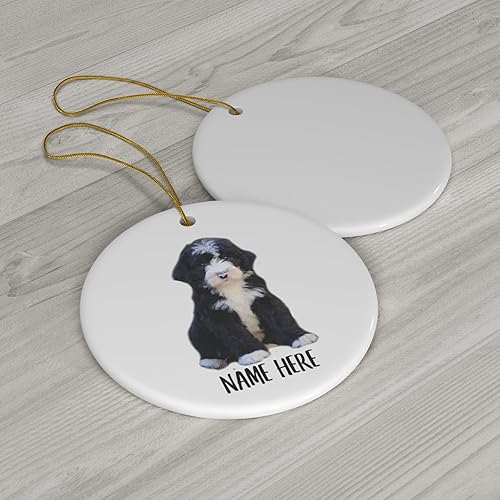 Miniatura 3 de Lovesout Funny Bernedoodle Choco - Adornos para árbol de Navidad 2023, color blanco