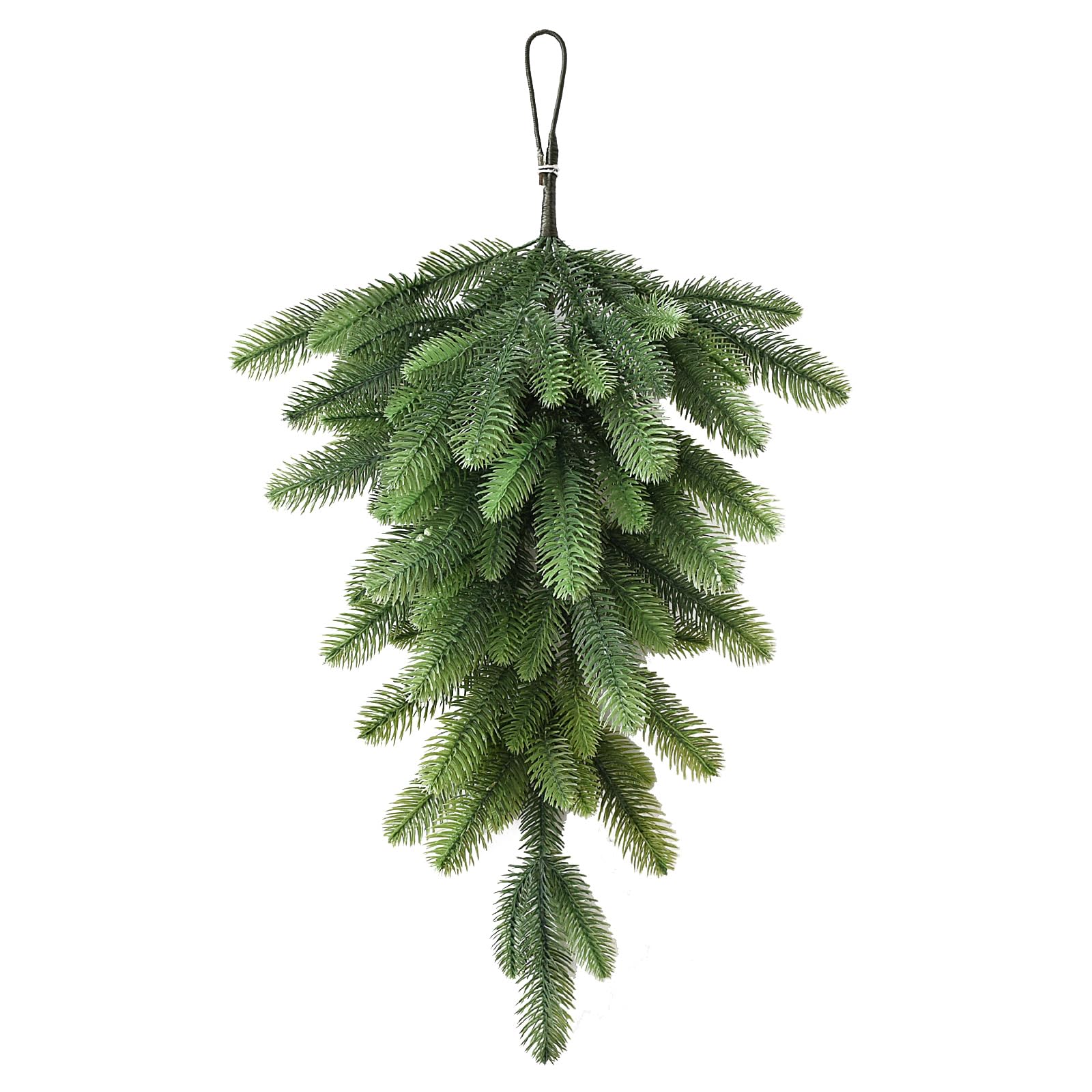 27.6-Inch Green Pine Needles Teardrop Swag - Christmas Door Wreath, Faux Greenery Garland Hanging for Holiday Wall, Lintel, Festival Decoration