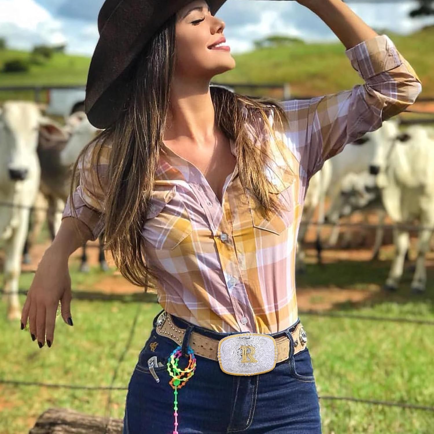 Btilasif Belt Buckles Men, Western Cowboy Gold Initial Letters ABCDJMR Belt Buckle, Western Accessories Cowboy Gifts for Men - Image 3