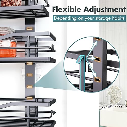 Miniatura 5 de Organizador de despensa para puerta, organizador de 9 niveles sobre la puerta con cesta ajustable, organizadores de despensa colgantes de metal