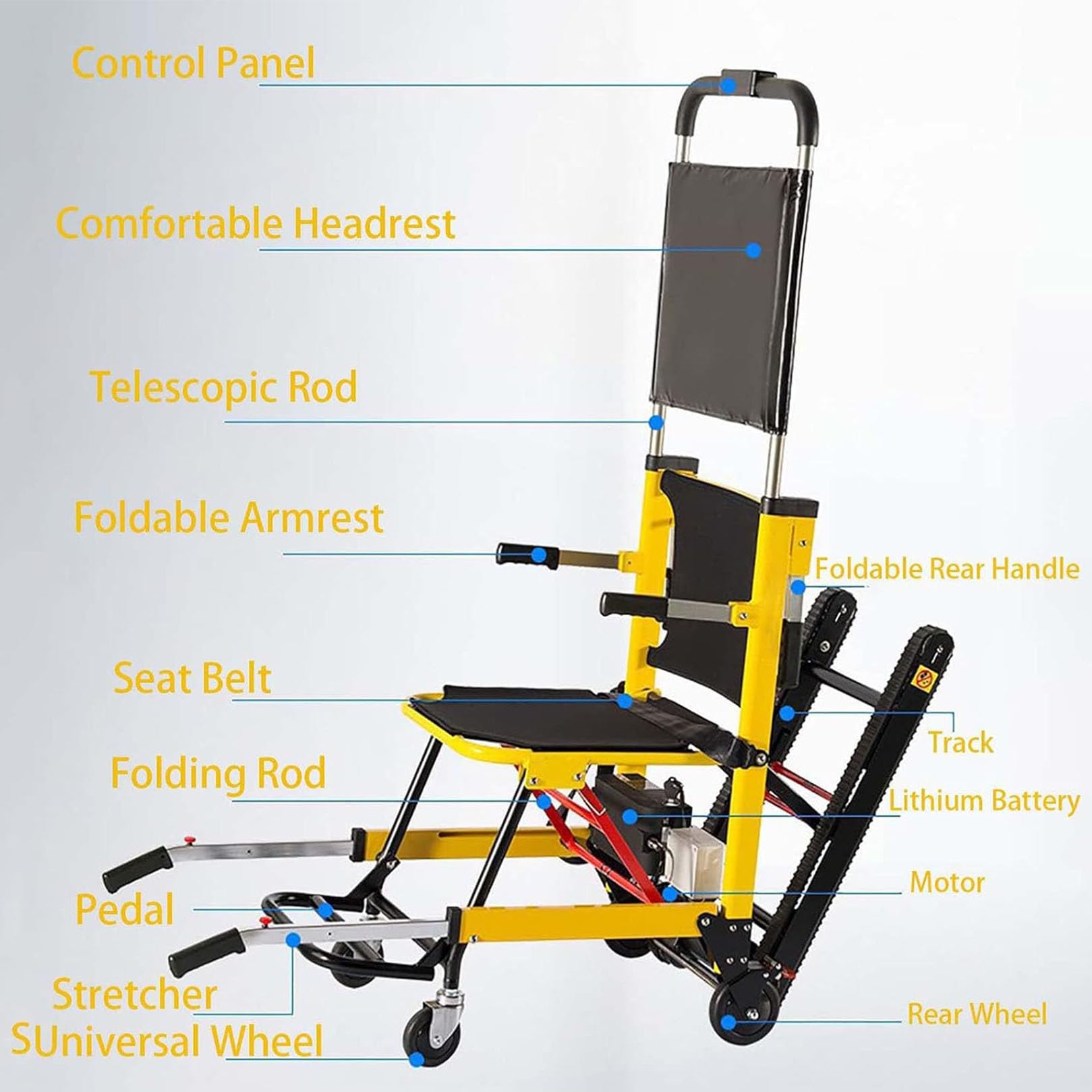 Montascale Elettrico a Cingoli Pieghevole,Montascale elettrico a cingoli per disabili,Carico 175Kg Montascale a cingoli elettrico,Saliscale Automatico e Pieghevole per Anziani e Mobilità Ridotta