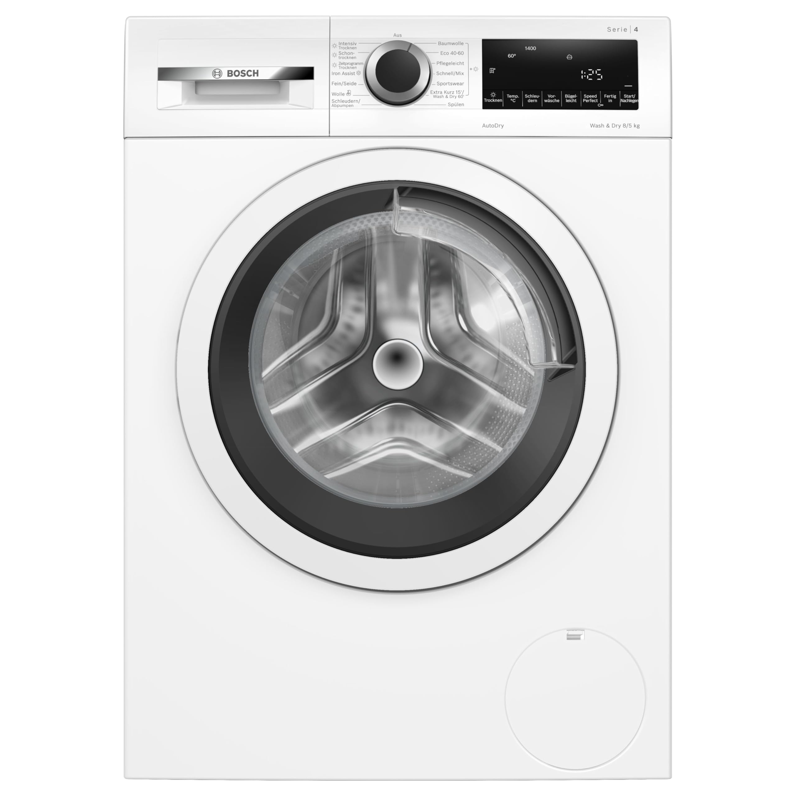 Bosch WNA13470 Series 4 Washing Machine Dryer, 8kg Wash & 5kg Dry, 1400rpm, Optimal Dry, Autodry Quiet and Efficient Motor EcoSilence Drive, 60" Wash & Dry in 60 Minutes