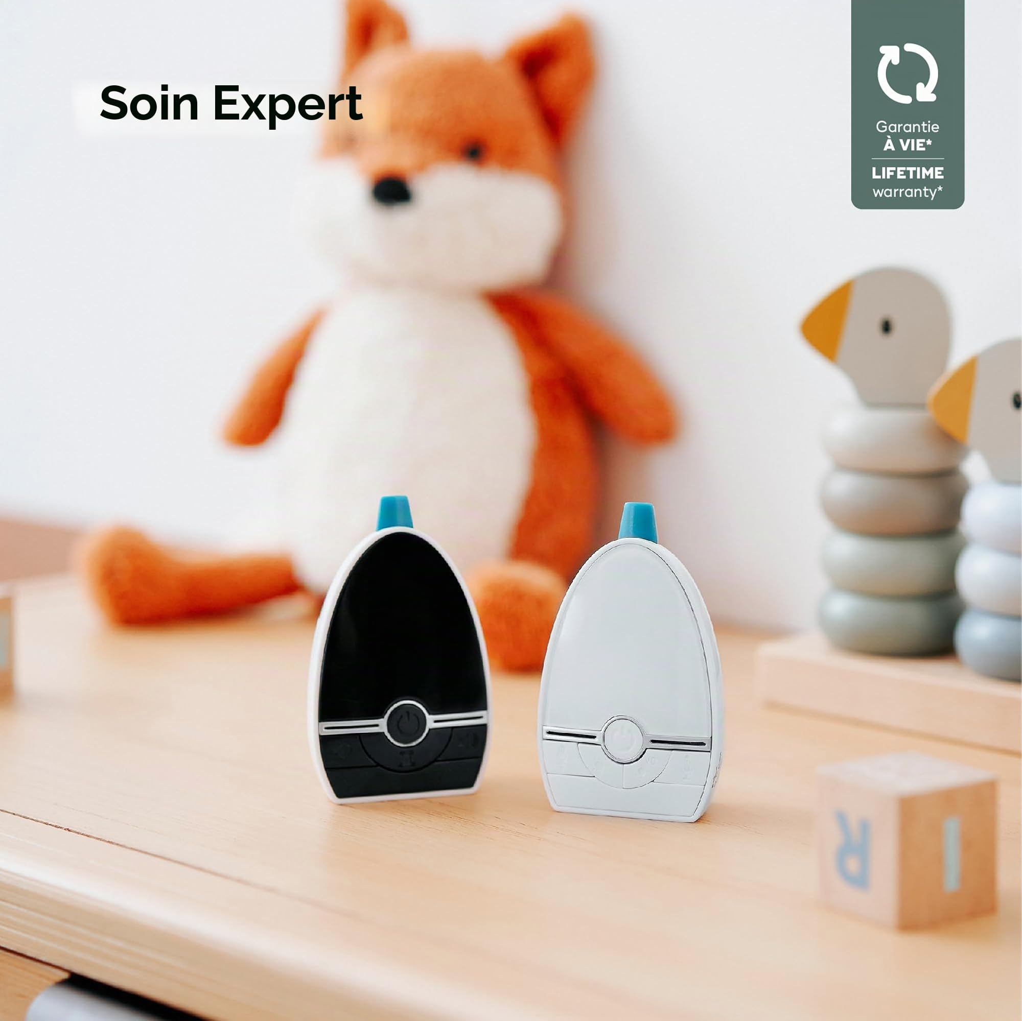 Babymoov Babyphone Audio Expert Care - Portée 1000 m - Labellisé Long Time - Faible Emission d'ondes - Détecteur de Mouvement & Trousse de Soin Bébé Compact 9 Accessoires Inclus - Aqua