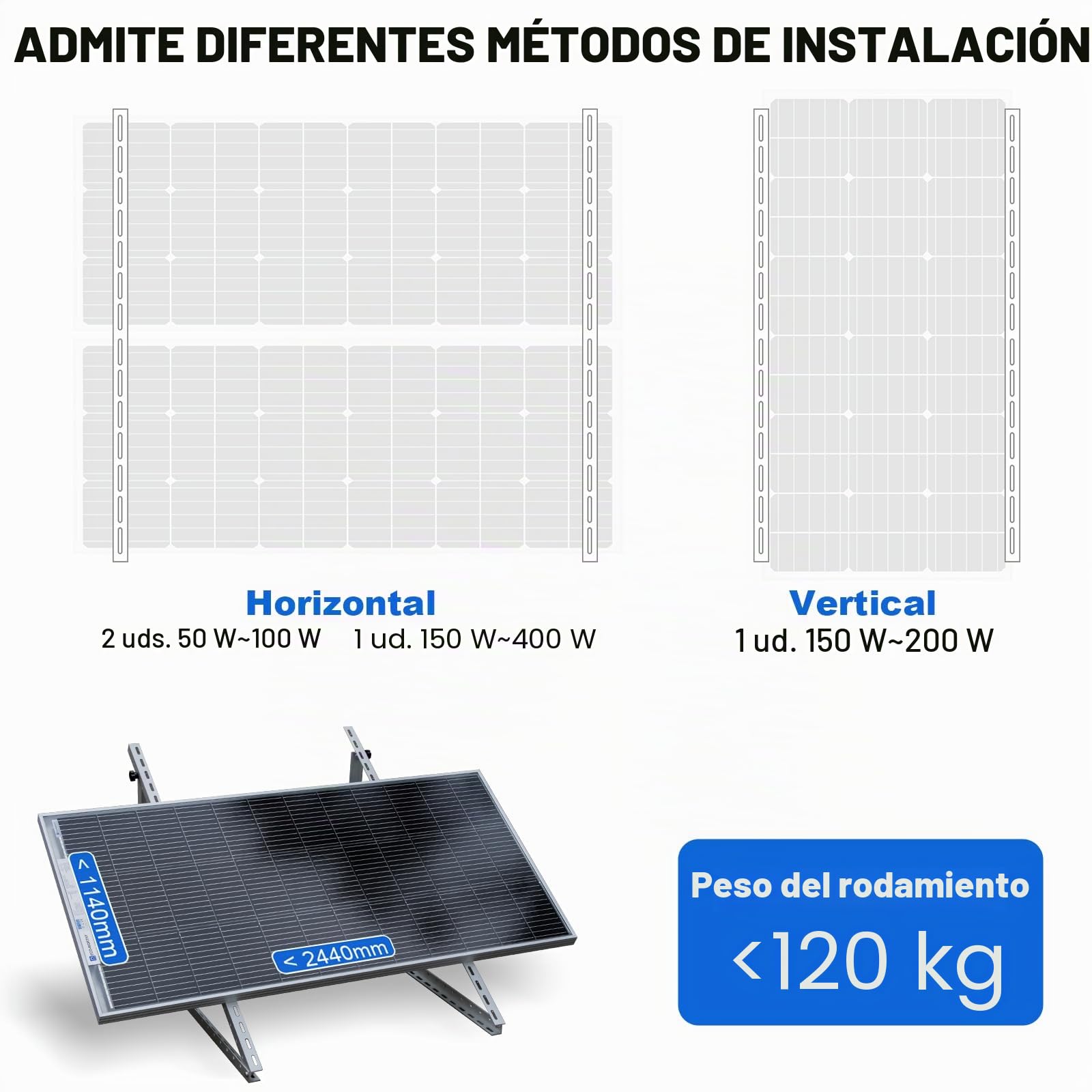 ECO-WORTHY 4 unidades de soporte para panel solar, 114.3 cm, 45 pulgadas, soporte de aluminio para plantas de balcón, ángulo ajustable 0-90°, 100 W-800 W, módulo solar, juego de fijación para techo