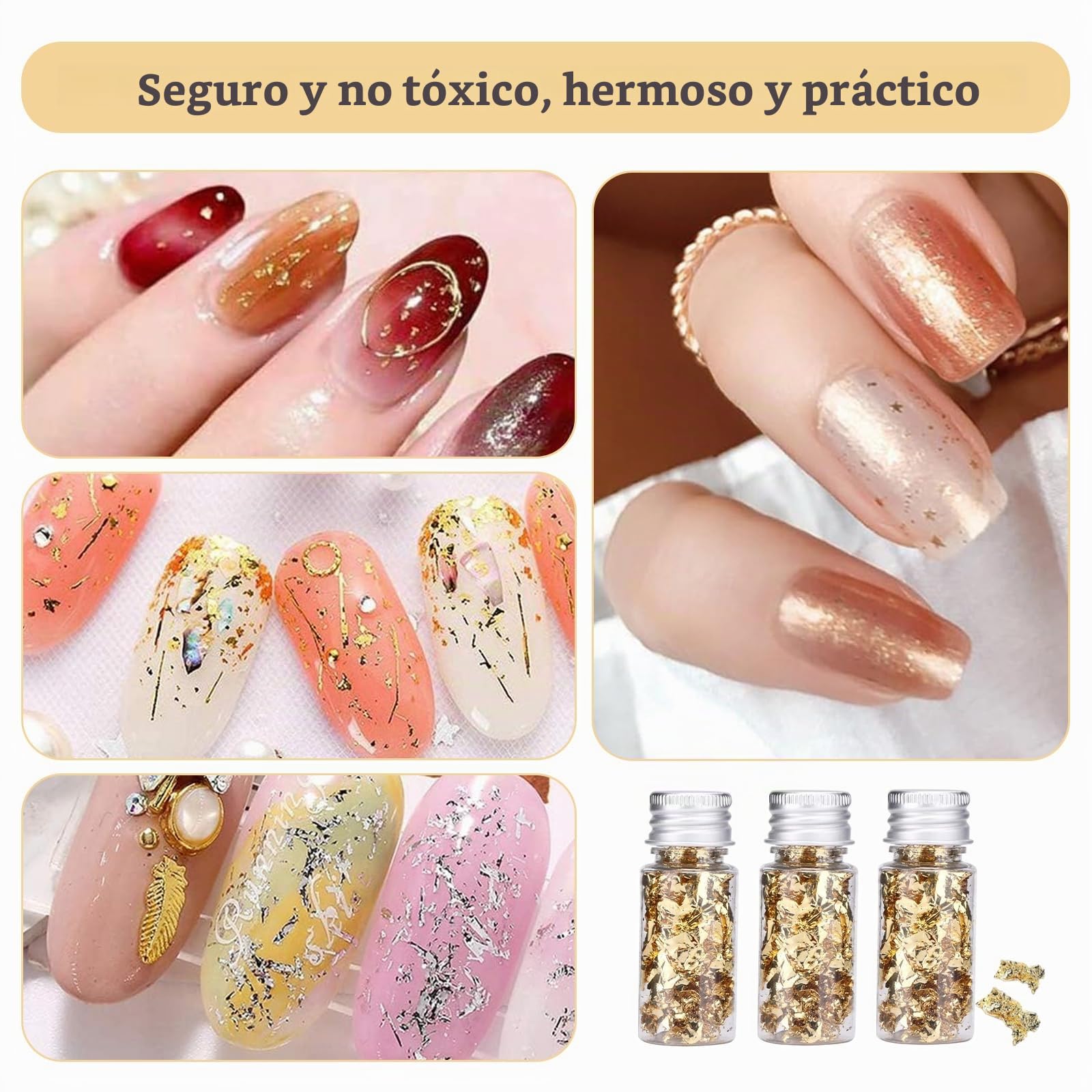 3 Botellas Hojas de Oro Comestibles - Pan Oro para Decorar de Pasteles - Pan Oro Manualidades para Maquillaje - Copos Lámina Oro para Tartas para Decoración Alimentos Pintura Uñas