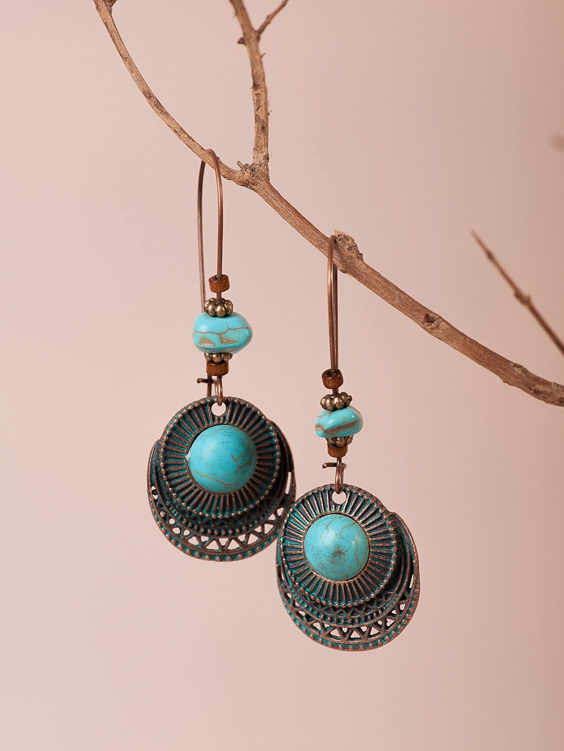 MINACHI Vintage Ethnic Bohemian Retro Antique Turquoise Color Theme Dangle Drop Earrings, Boho Jewelry Gift for Women - Image 4