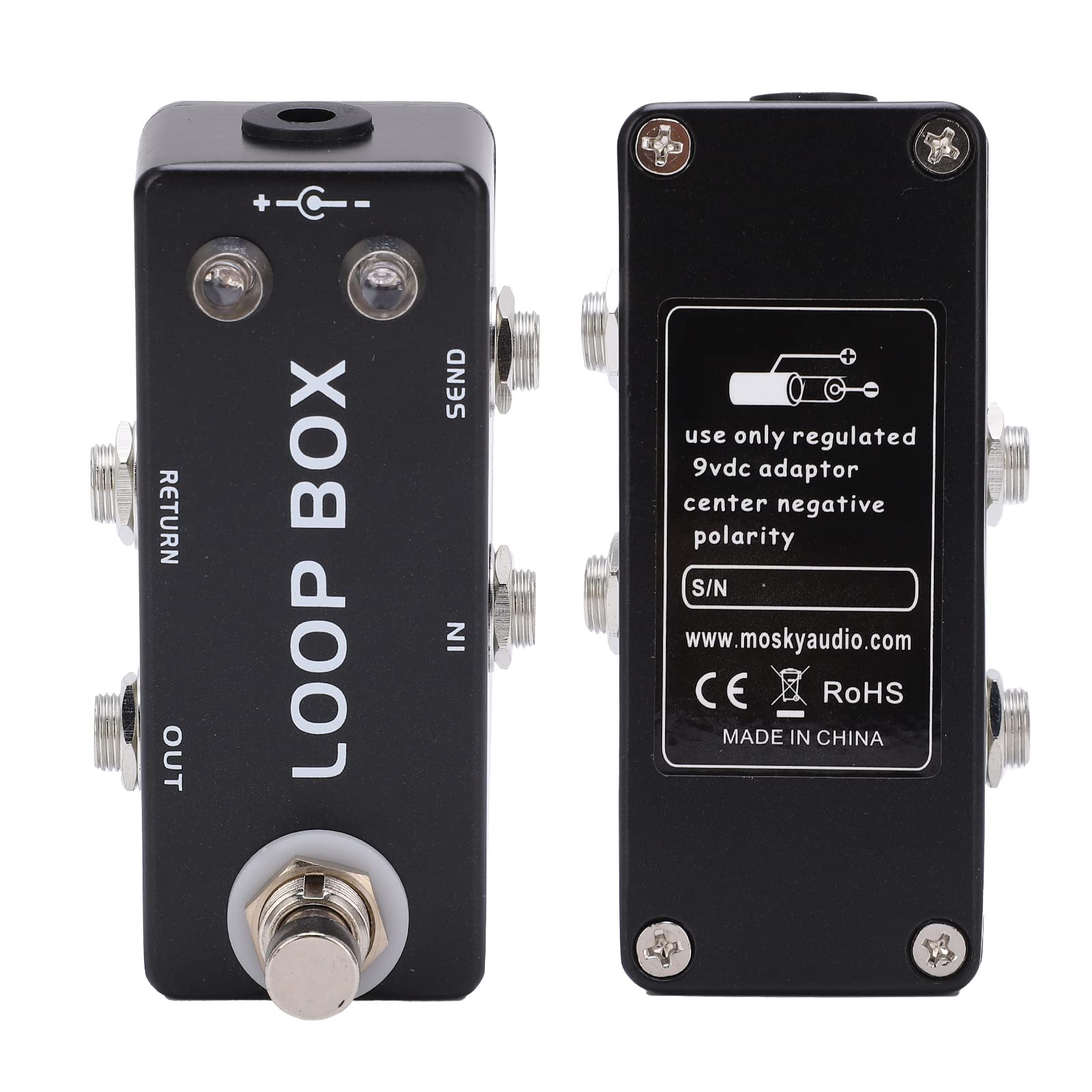 POENVFPO Mini Pedale Effetto Loop per Chitarra, Metallo Nero, Selezione Canale True Bypass con Indicatore LED per Basso Elettrico
