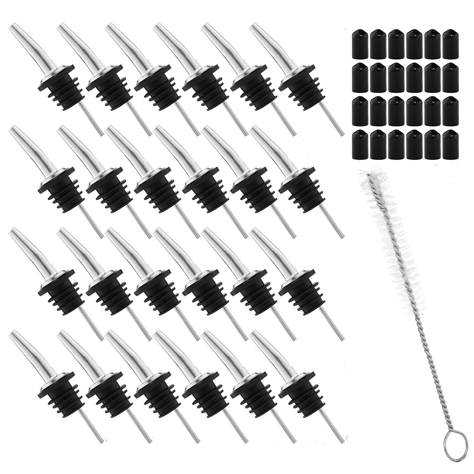 24 Pack Stainless Steel Classic Bottle Pourers for Alcohol - Liquor Spouts, Bar Accessories, Wine Pourer