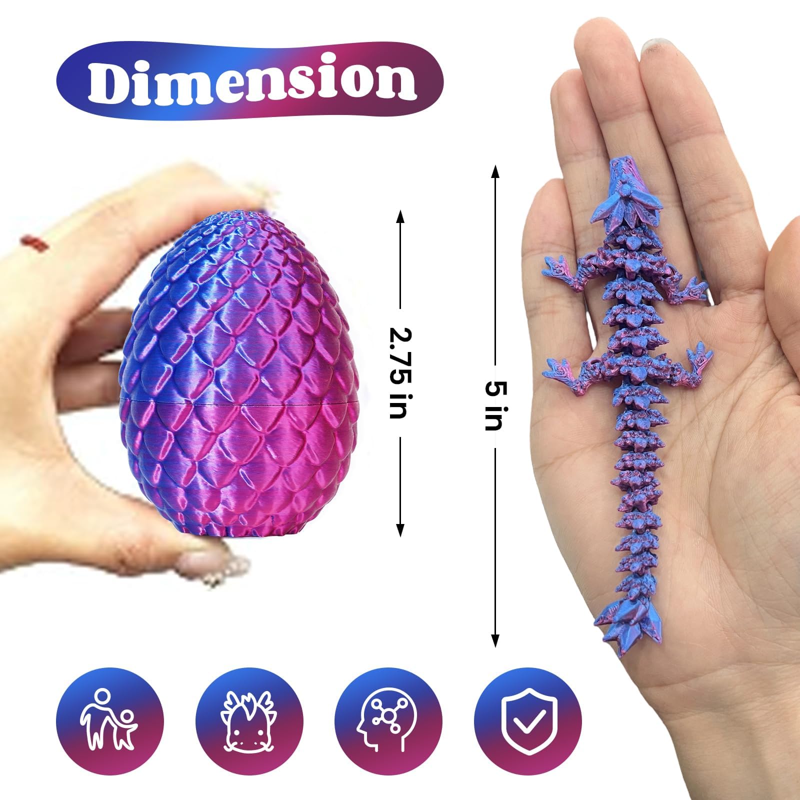 Set de 4 Huevos de dragón Impresos en 3D con Dragones articulados en su Interior Juguete Fidget de dragón para niños y Adultos Decoración para casa Oficina Regalo para Pascua Navidad cumpleaños